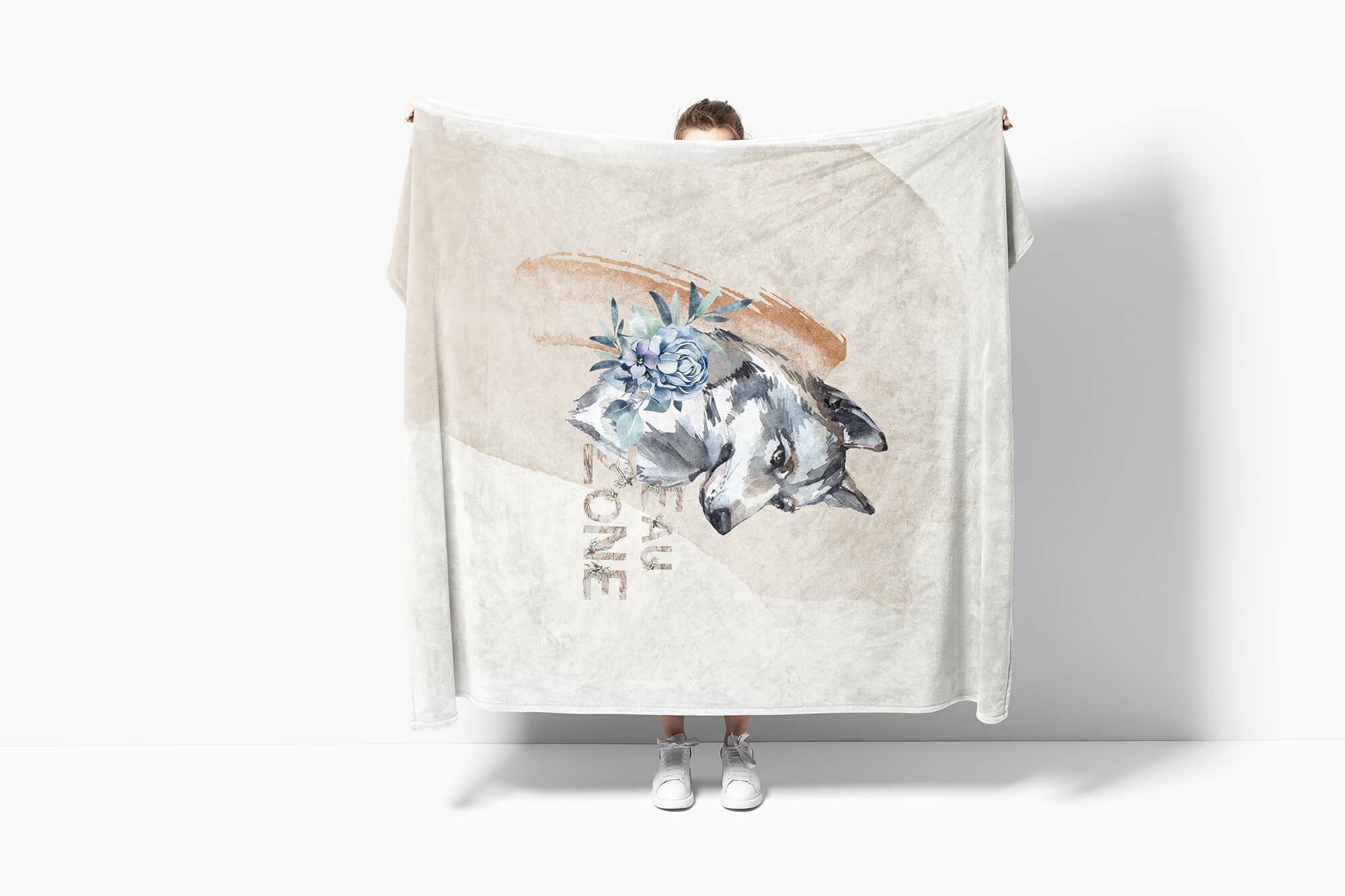 Handtuch Art Kuscheldecke Wolf Baumwolle-Polyester-Mix Kunstvoll, Blume Sinus Handtücher Handtuch Saunatuch Strandhandtuch (1-St),
