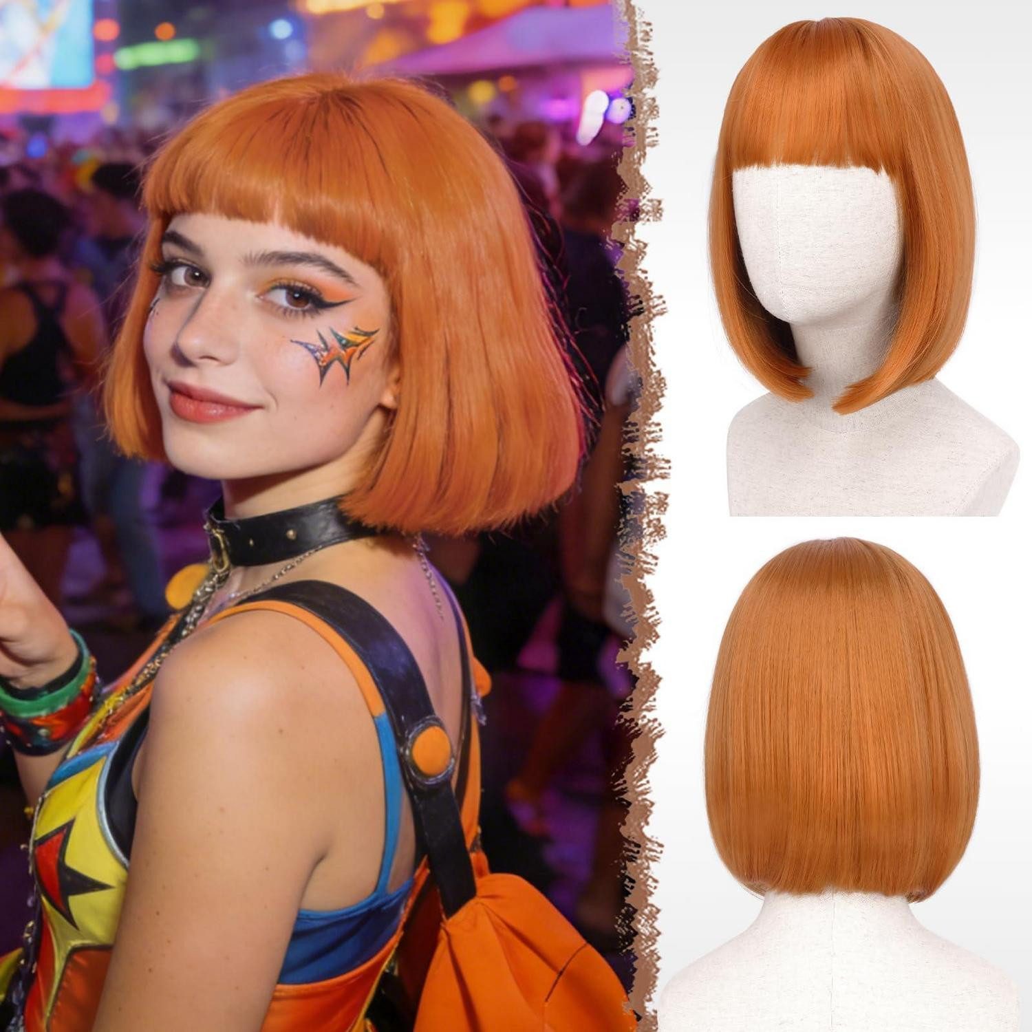 LuxusKollektion Kunsthaarperücke Perücke kurzer Bob Pony 30cm synthetisch Cosplay Karneval Auburn
