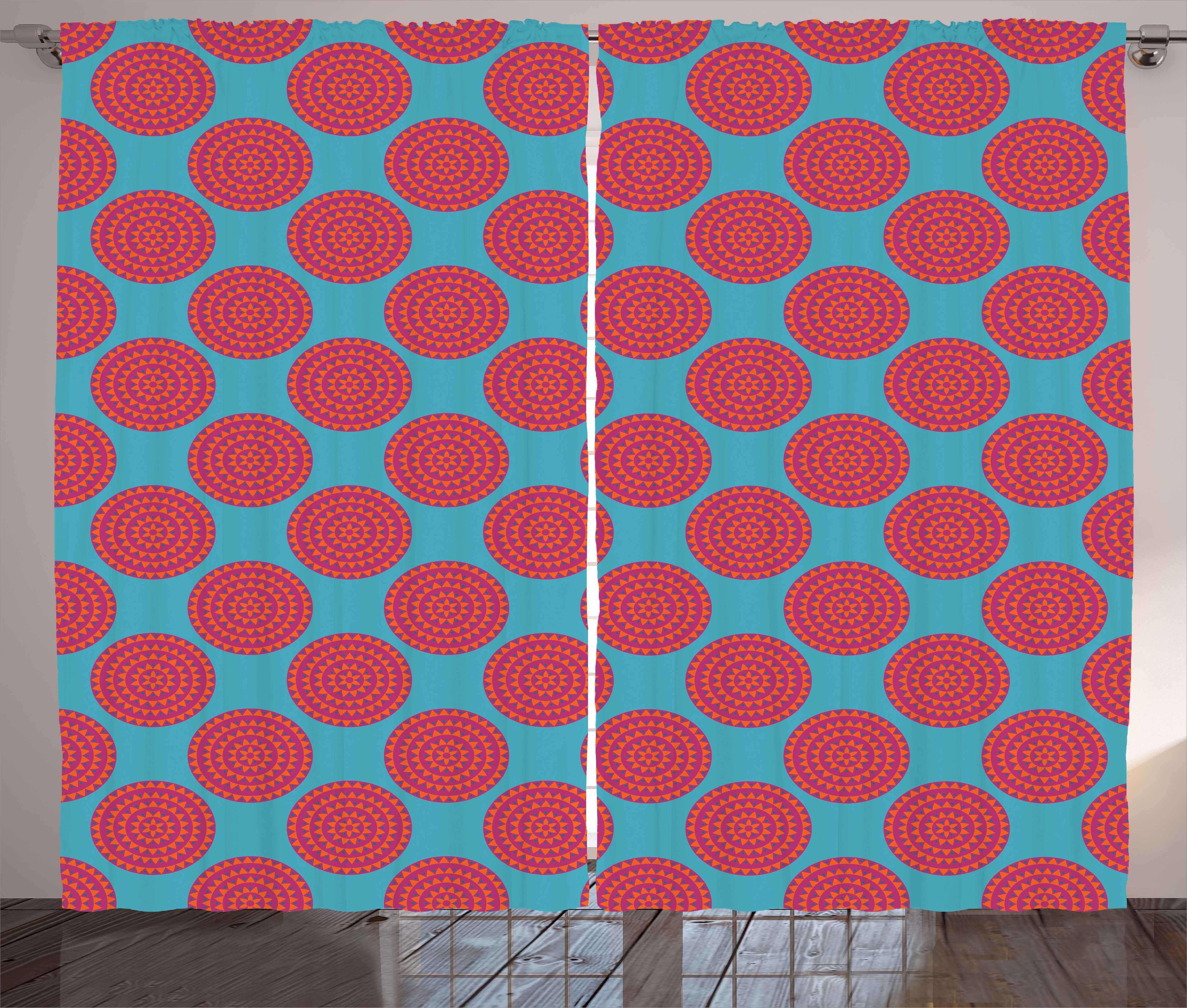 Gardine Schlafzimmer Kräuselband Vorhang mit Schlaufen und Haken, Abakuhaus, Jahrgang Kreis-Punkte Triangles Kunst