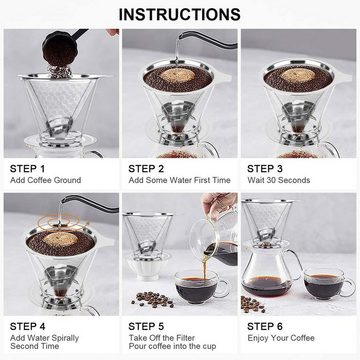 XDeer Handfilter Kaffeefilter Wiederverwendbar,Kaffeefilter aus Edelstahl, mit abnehmbarem Ständer Papierloser Kaffeefilter
