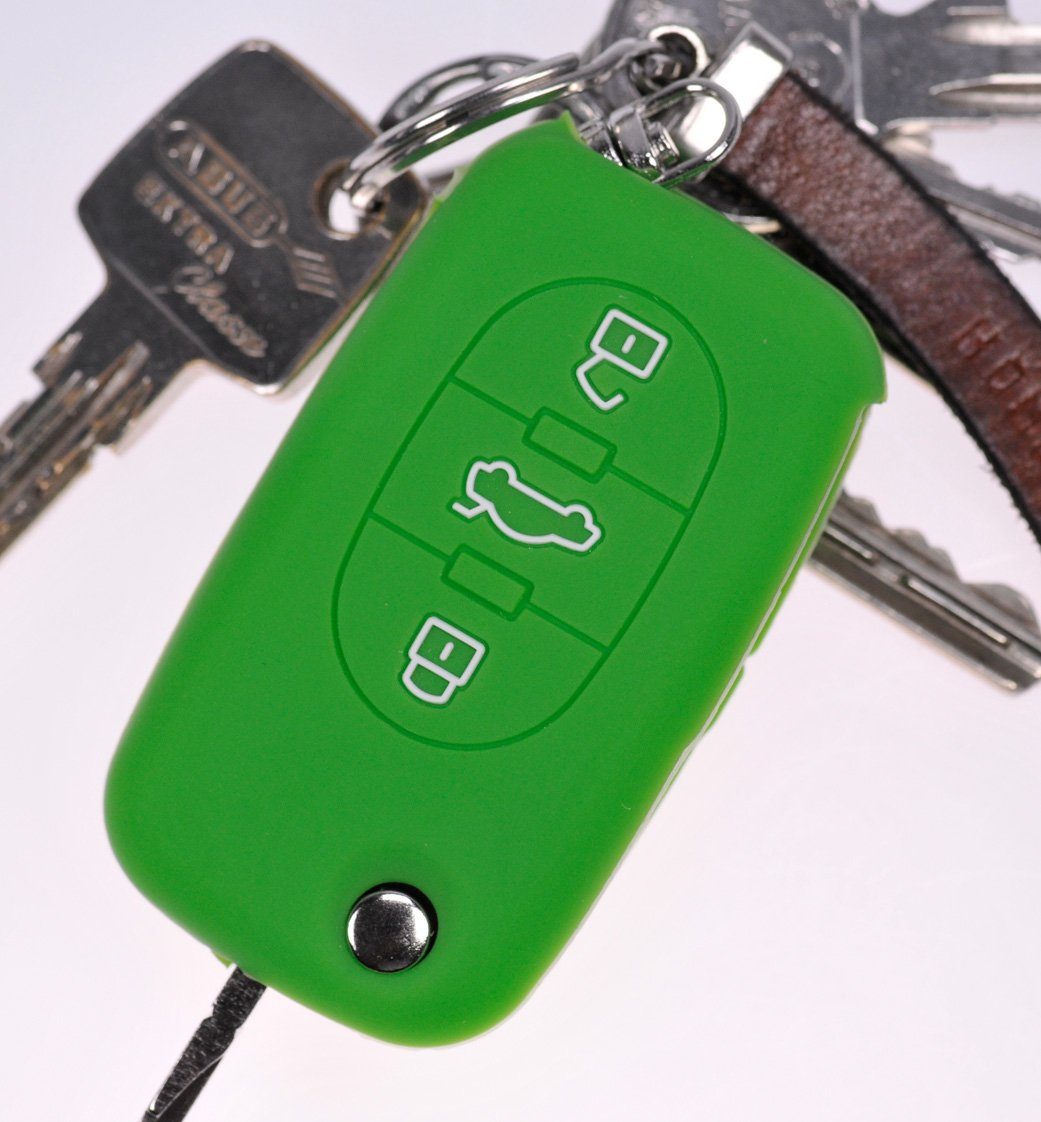 mt-key Schlüsseltasche Autoschlüssel Softcase Silikon Schutzhülle Grün, für Audi A4 B6 A3 8L A6 C5 A2 K 3 Tasten Klappschlüssel