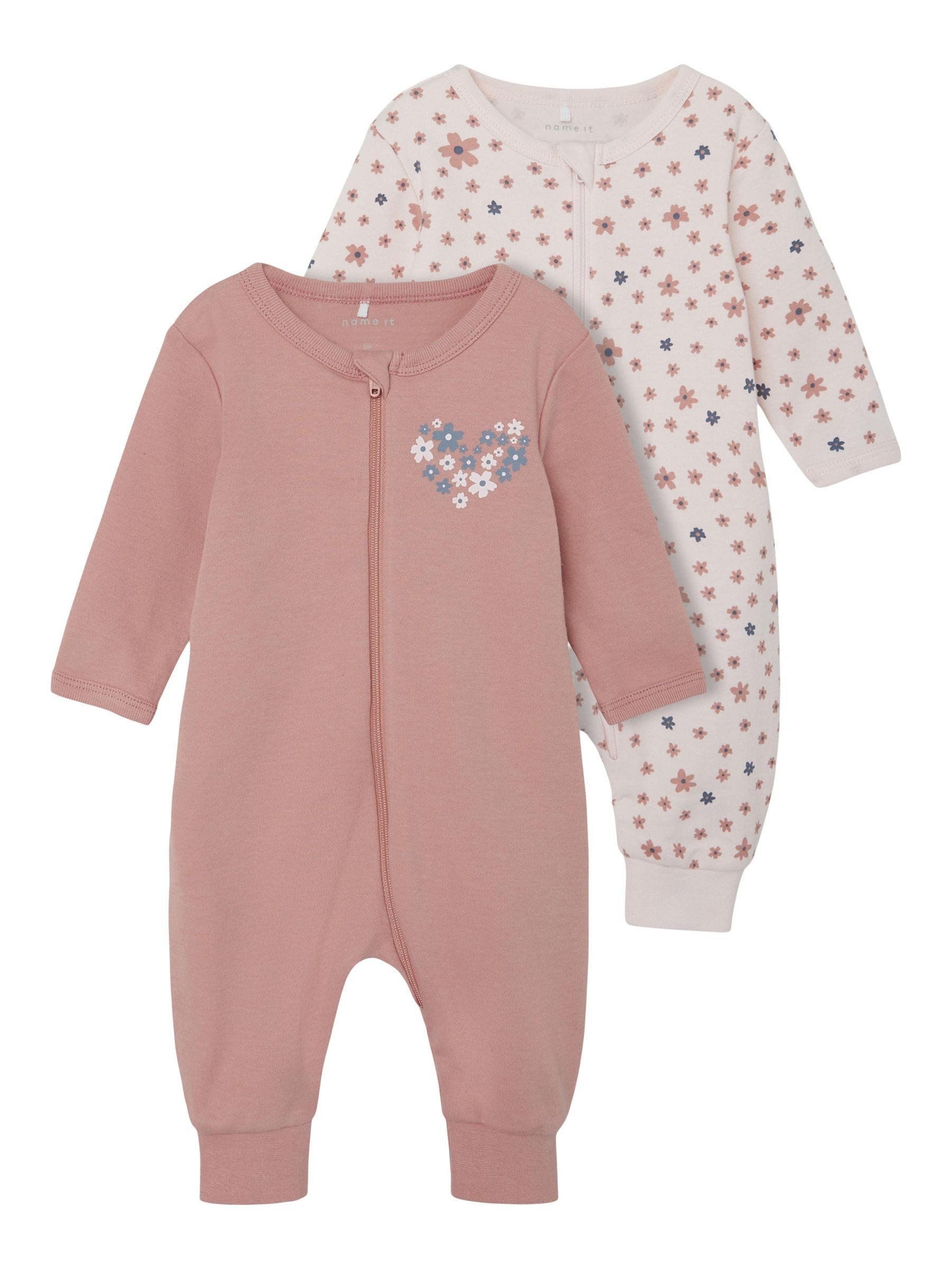 Name It Strampler Mädchen mit Blumendesign und Zipper (Packung, 2-tlg., 2er-Pack)