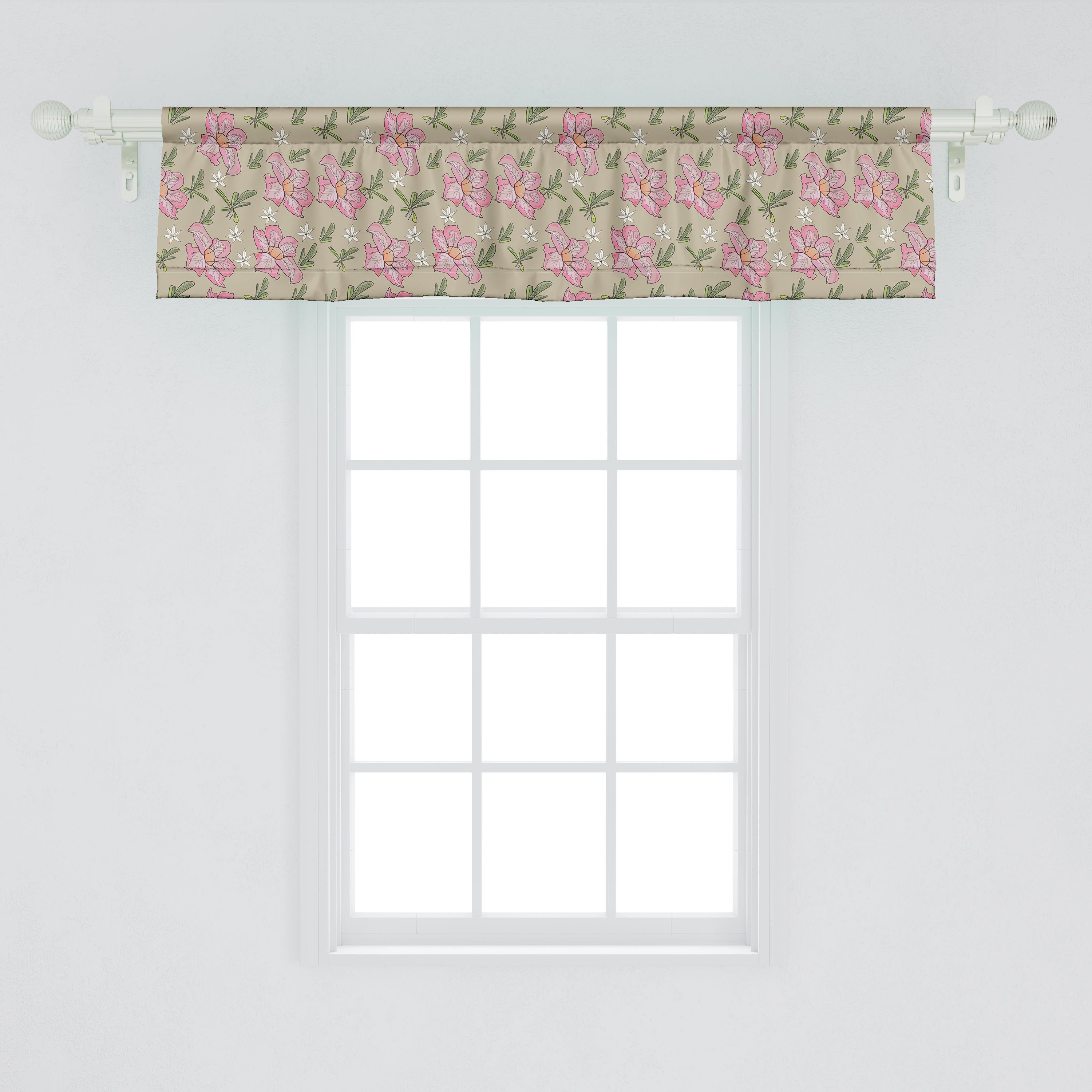 Volant Scheibengardine mit rosa Abakuhaus, Stangentasche, Tropische Vorhang für Blumen Blumen-Kunst Microfaser, Schlafzimmer Dekor Küche