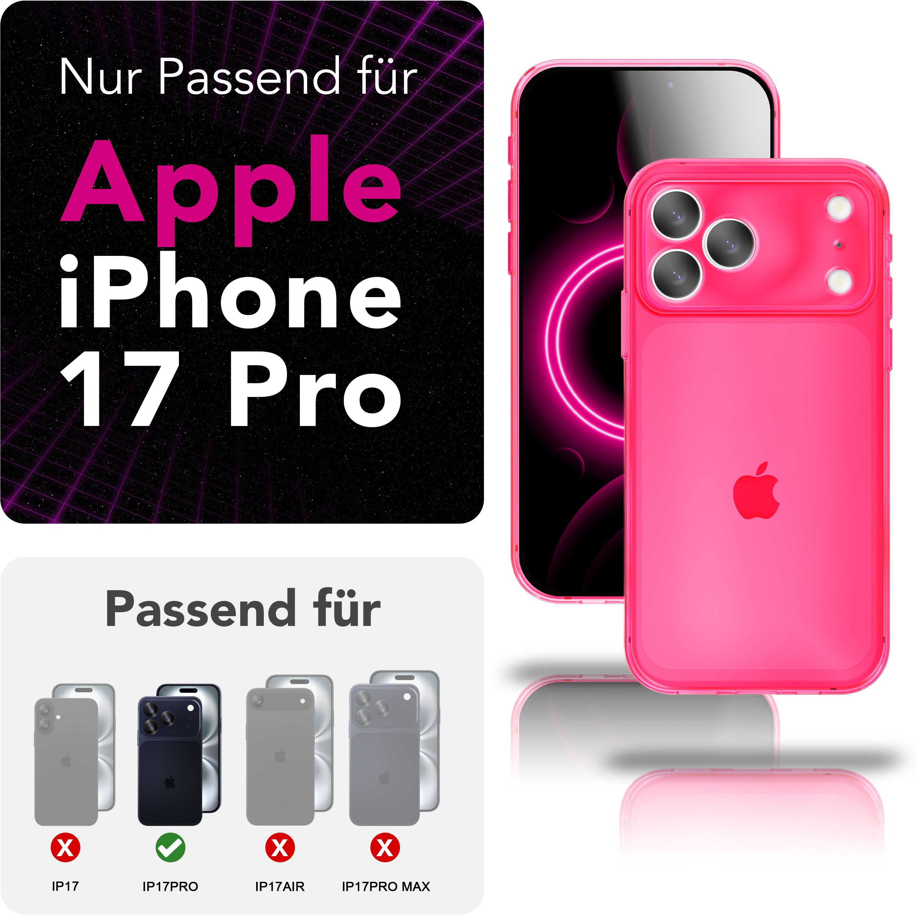 Nalia Smartphone-Hülle Apple iPhone 17 Pro 16 cm (6,3 Zoll), Leuchtende Neon Farbe / Durchsichtig / Anti-Gelb / Soft TPU & Flexibel