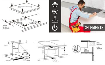 KB Elements Elektro-Kochfeld ELK107PR, 4 Zonen Keramikkochfeld 7900 Watt, Powerboost, Kindersicherung, 60 cm