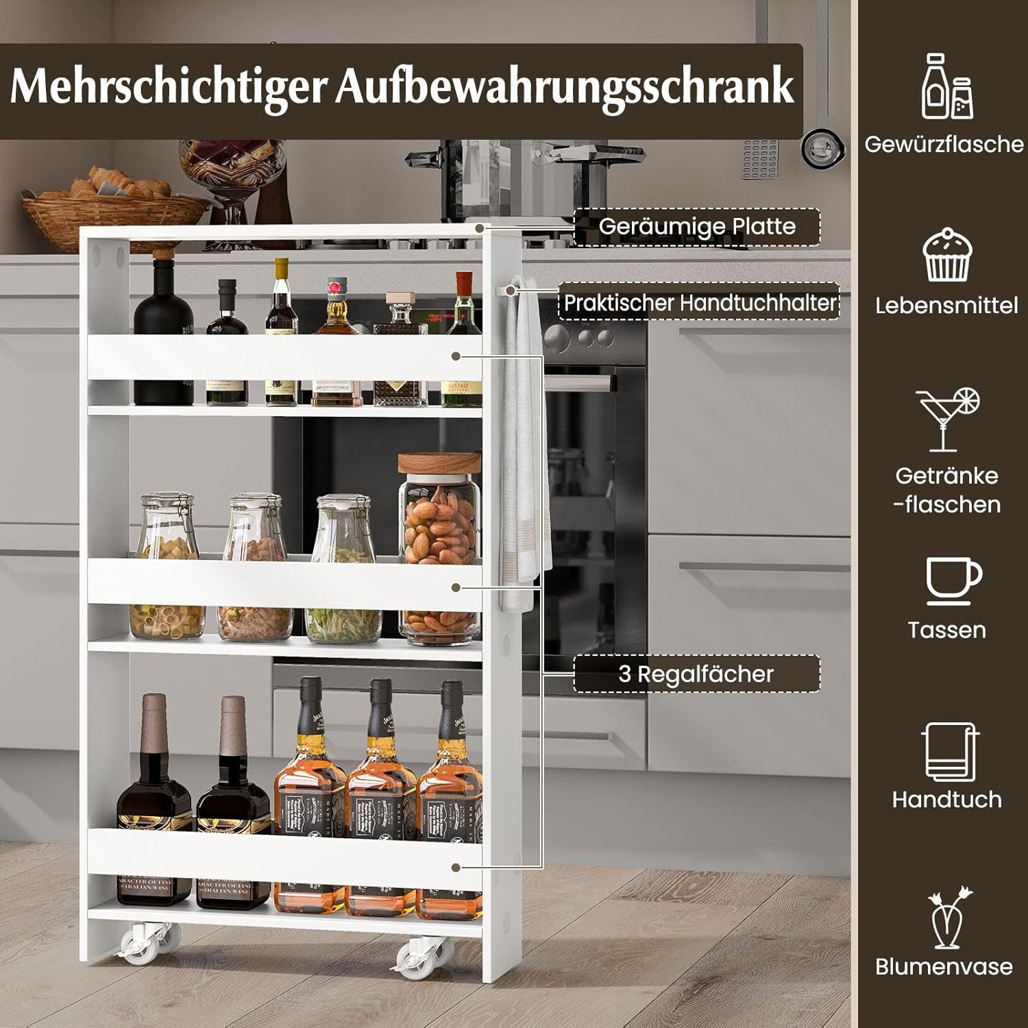 KOMFOTTEU Regalwagen Nischenregal, 4 Ebenen, mit Griff günstig online kaufen