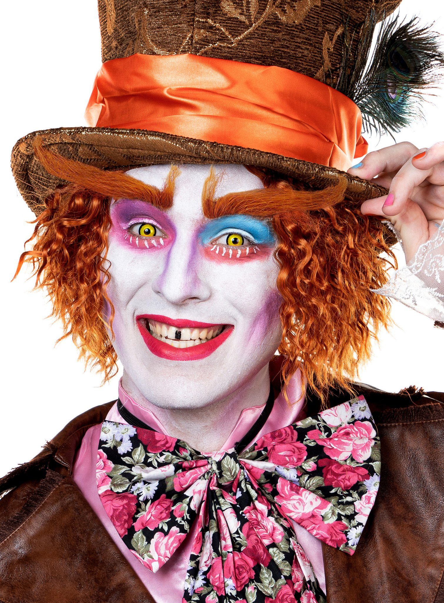 Metamorph Kostüm-Perücke Mad Hatter Clown Perücke Karneval Faschingskostüm, Perücke und Augenbrauen des verrückten Hutmachers