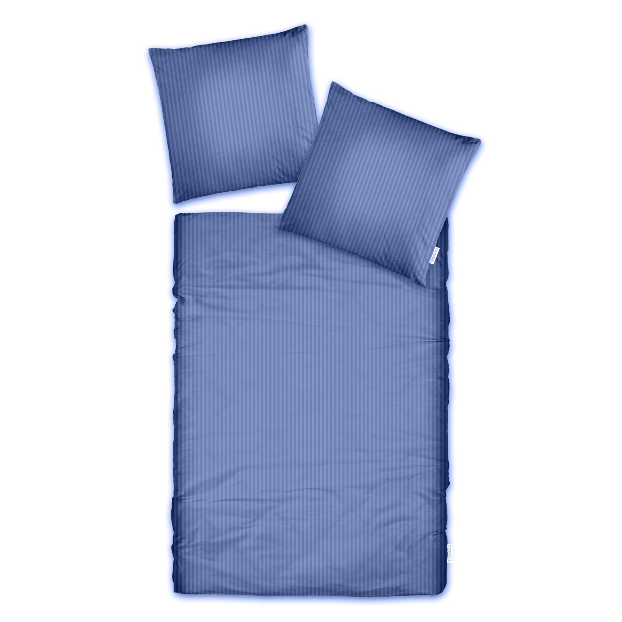 Brielle Bettwäsche Casabel Bettwäsche-Set aus Mako-Satin - Streifig - Jeansblau, 2 teilig, Mit Reißverschluss, 100% Baumwolle