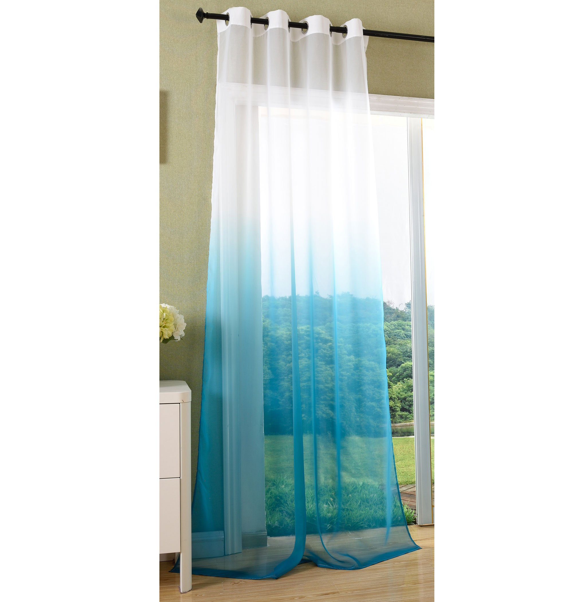 Gardine, Gardinenbox, Ösen (1 St), transparent, Voile, Schal Transparent Farbverlauf Voile 204202 Türkis