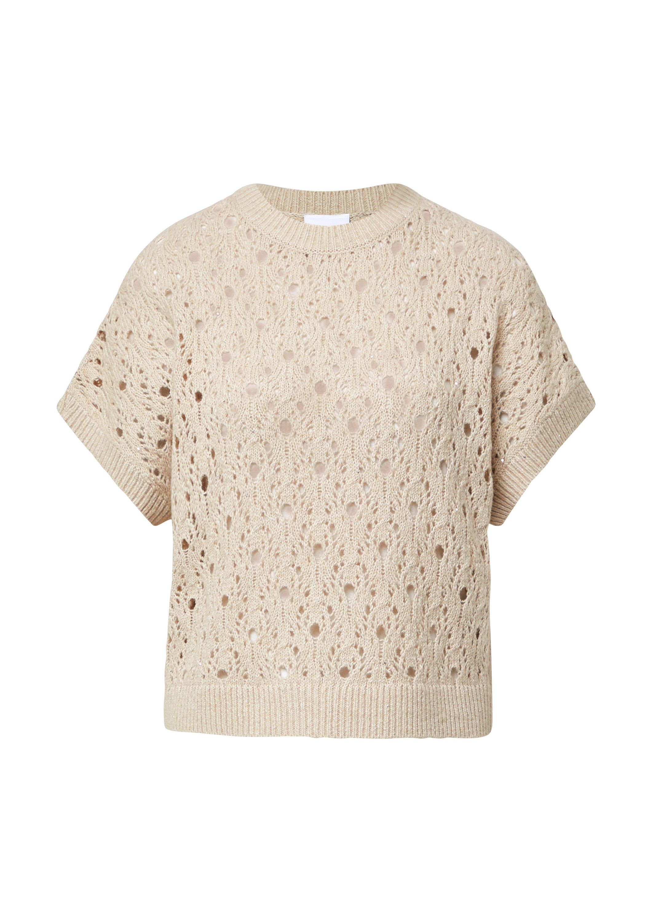 comma Kurzarmpullover Strickpullover Locker gestrickter Pullunder mit dezenten Pailletten