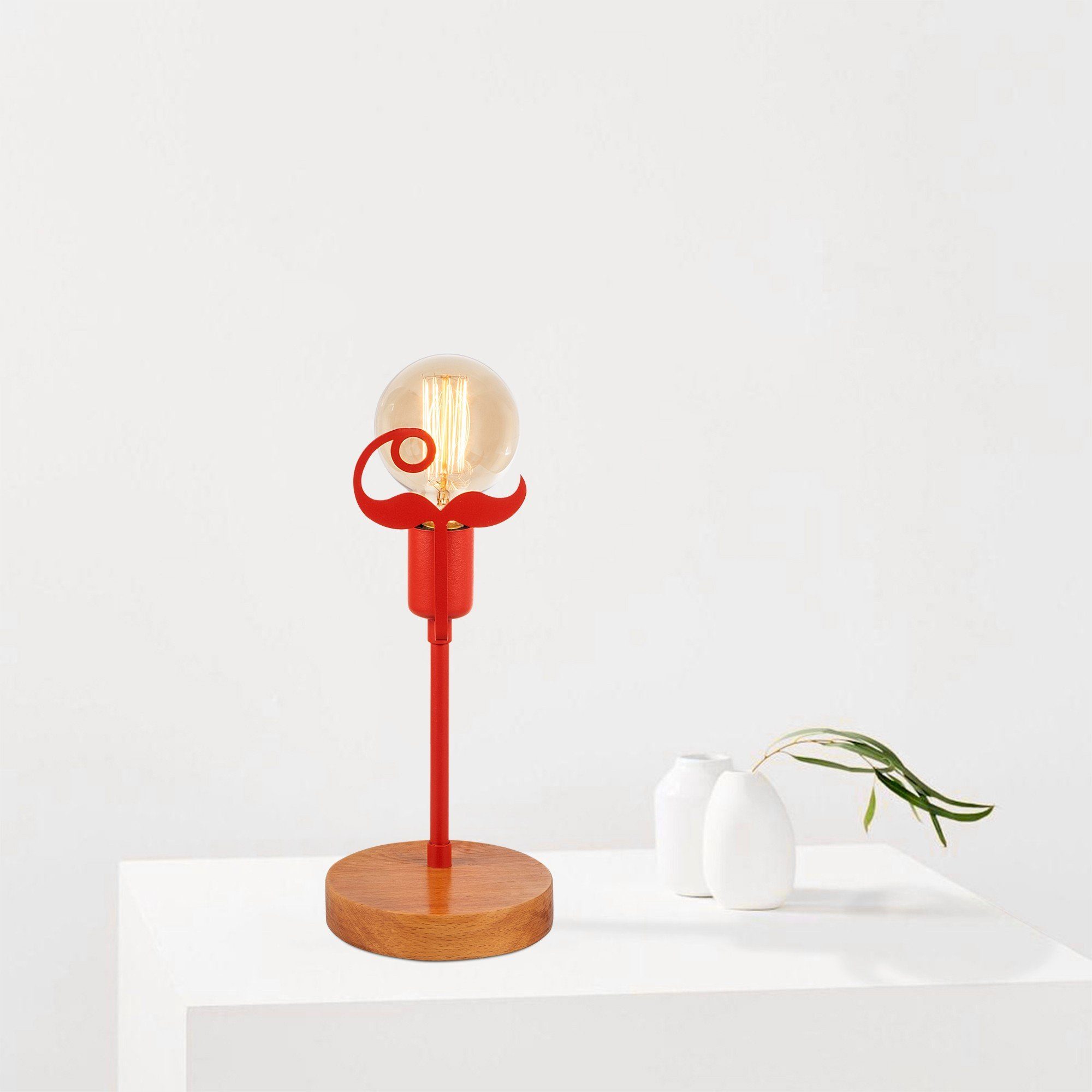 Opviq Schreibtischlampe Beami NTD, Nussbaum,rot, 15 x 15 cm, Metallkörper