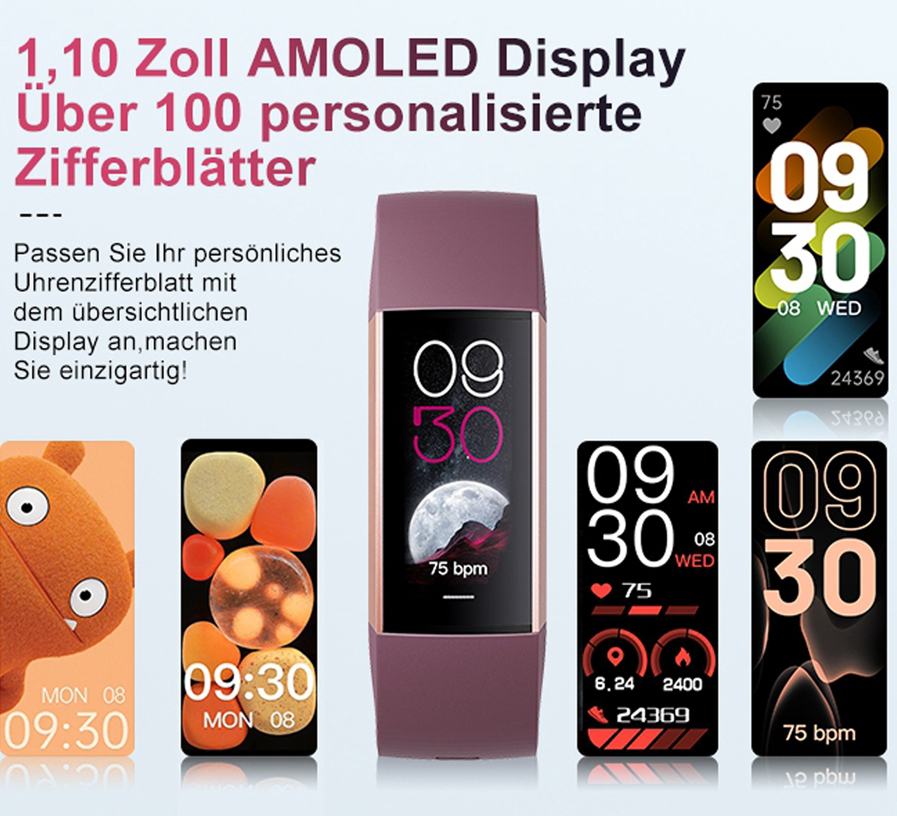 ibettertec Fitness Tracker Uhr mit Anruffunktion für Damen Herren Smartwatch Smartwatch (1.1" AMOLED-Display Zoll Zoll) 5 ATM IP68 Wasserdicht Fitness Tracker mit Schrittzähler Pulsuhr Blutdruck Messgerät für Android iOS, Schlaf-Monitor, Activity Tracker, SpO2, Kalorien-Tracker,Schrittzähler