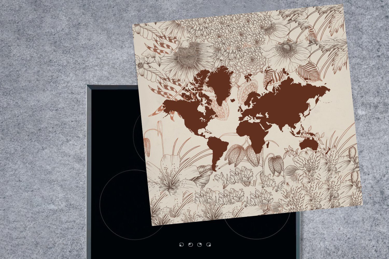 MuchoWow Herdblende-/Abdeckplatte Weltkarte für Vinyl, Arbeitsplatte Ceranfeldabdeckung, - küche 78x78 cm, Rot, (1 tlg), - Blumen
