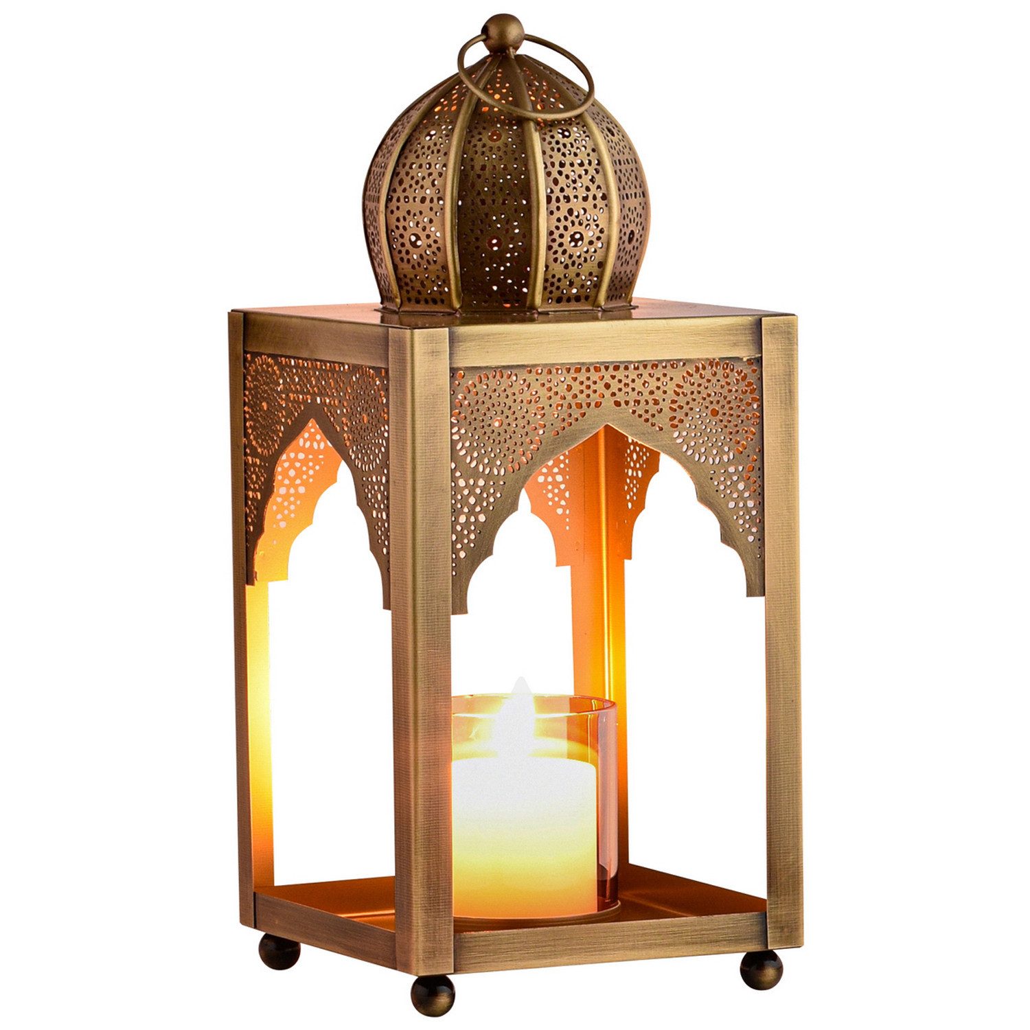 Marrakesch Orient & Mediterran Interior Teelichthalter Orientalische Laterne Yasma handgemacht aus Metall in Gold 31 cm hoch (1 St), Handarbeit
