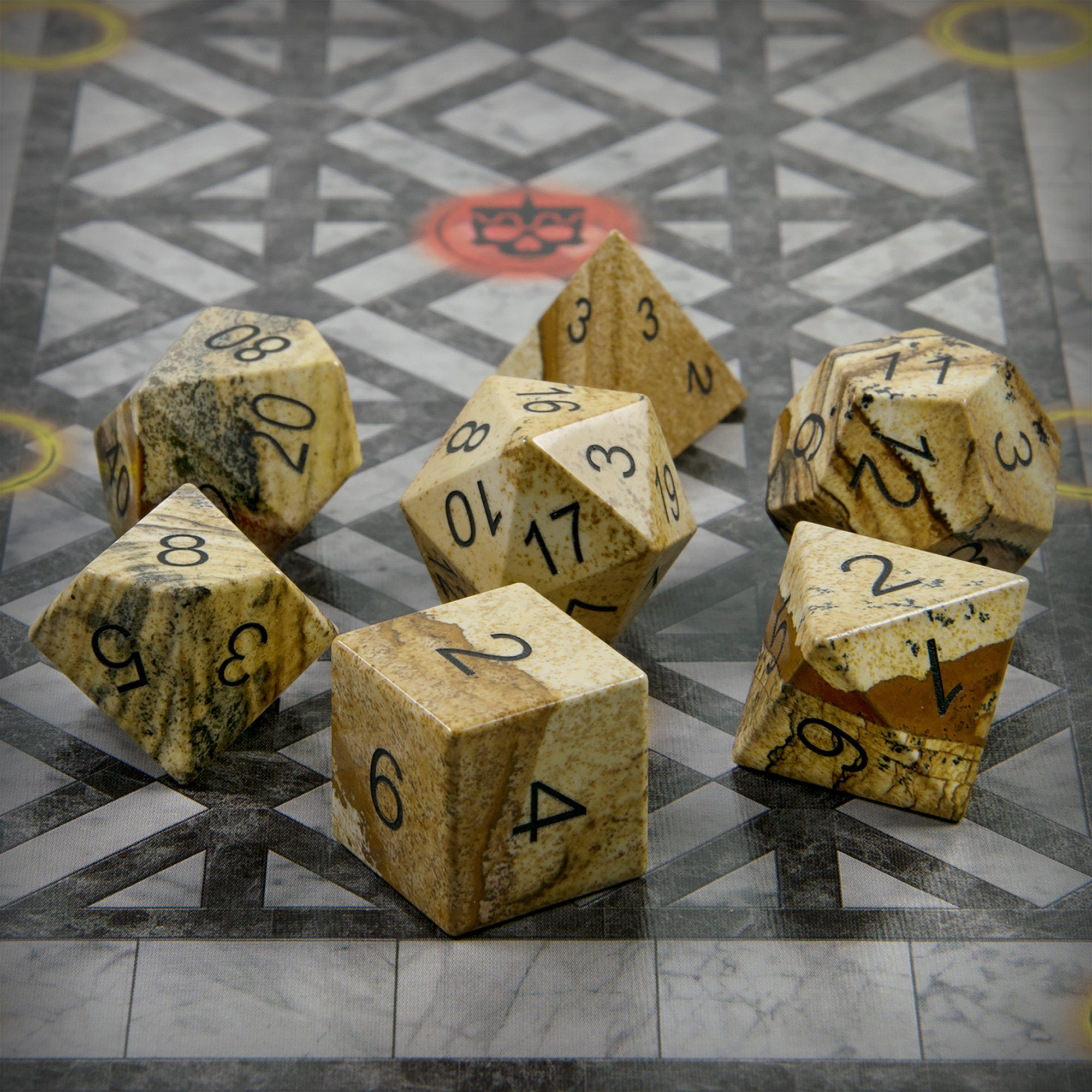 SHIBBY Spielesammlung 7 polyedrische Stein-DND-Würfel - für Tabletop und Rollenspiele