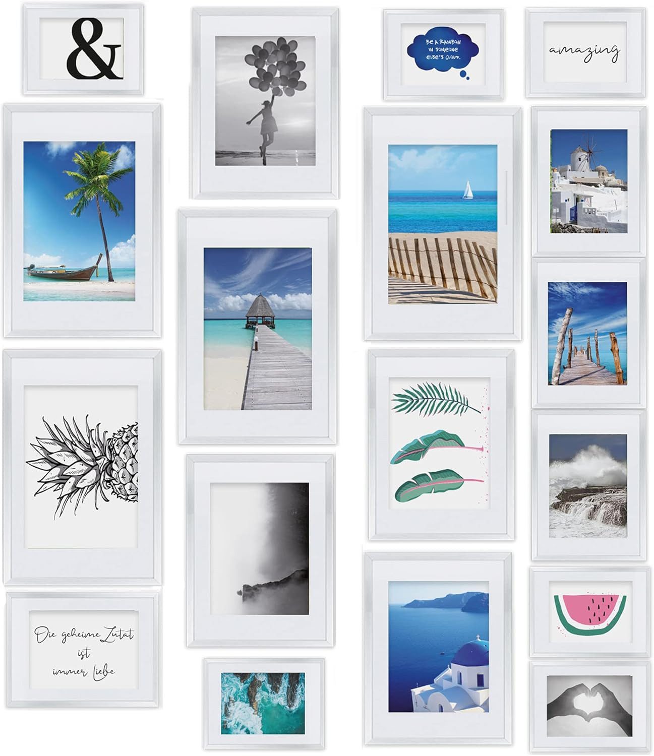 bomoe Bilderrahmen Bilderrahmen Set 18er Paradise, Fotorahme Weiß, 6x 10x15 cm, 4x 13x18 cm, 4x 18x24 cm, 4x 20x30 cm mit Passepartout