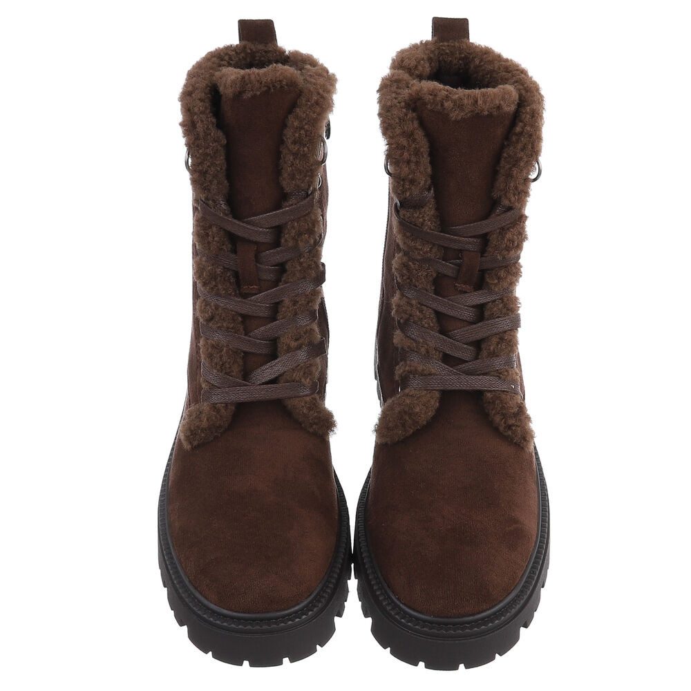 Ital-Design Bequeme Damen Stiefel mit Futter und robuster Sohle Schnürstiefelette (90649070) Blockabsatz Stiefeletten in Braun – Bild 4 von 5