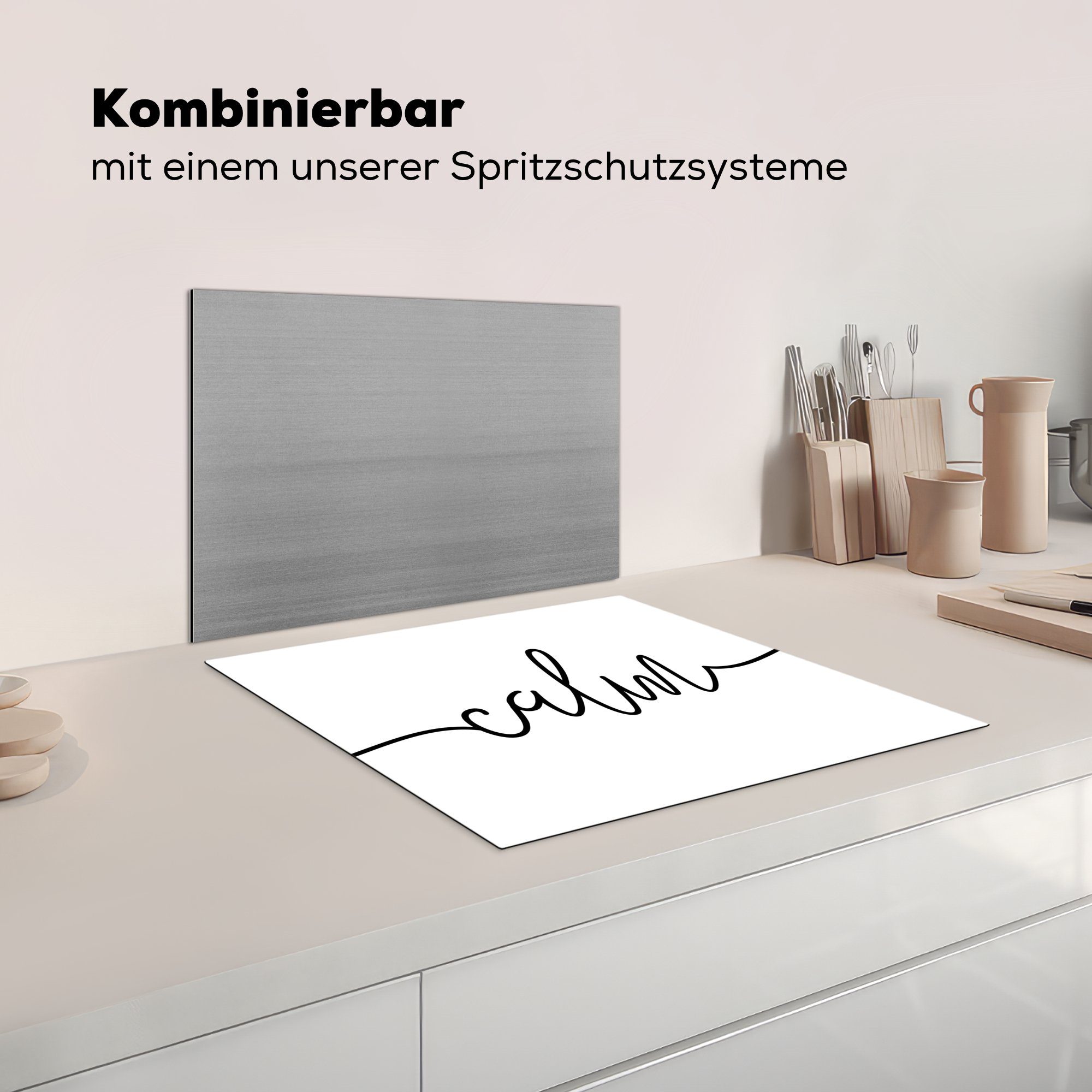 MuchoWow Herdblende-/Abdeckplatte Zitate - Ceranfeldabdeckung tlg), weiß, Sprichwort Mobile Schwarz nutzbar, 'Calm' - - cm, 60x52 und (1 Vinyl, Arbeitsfläche