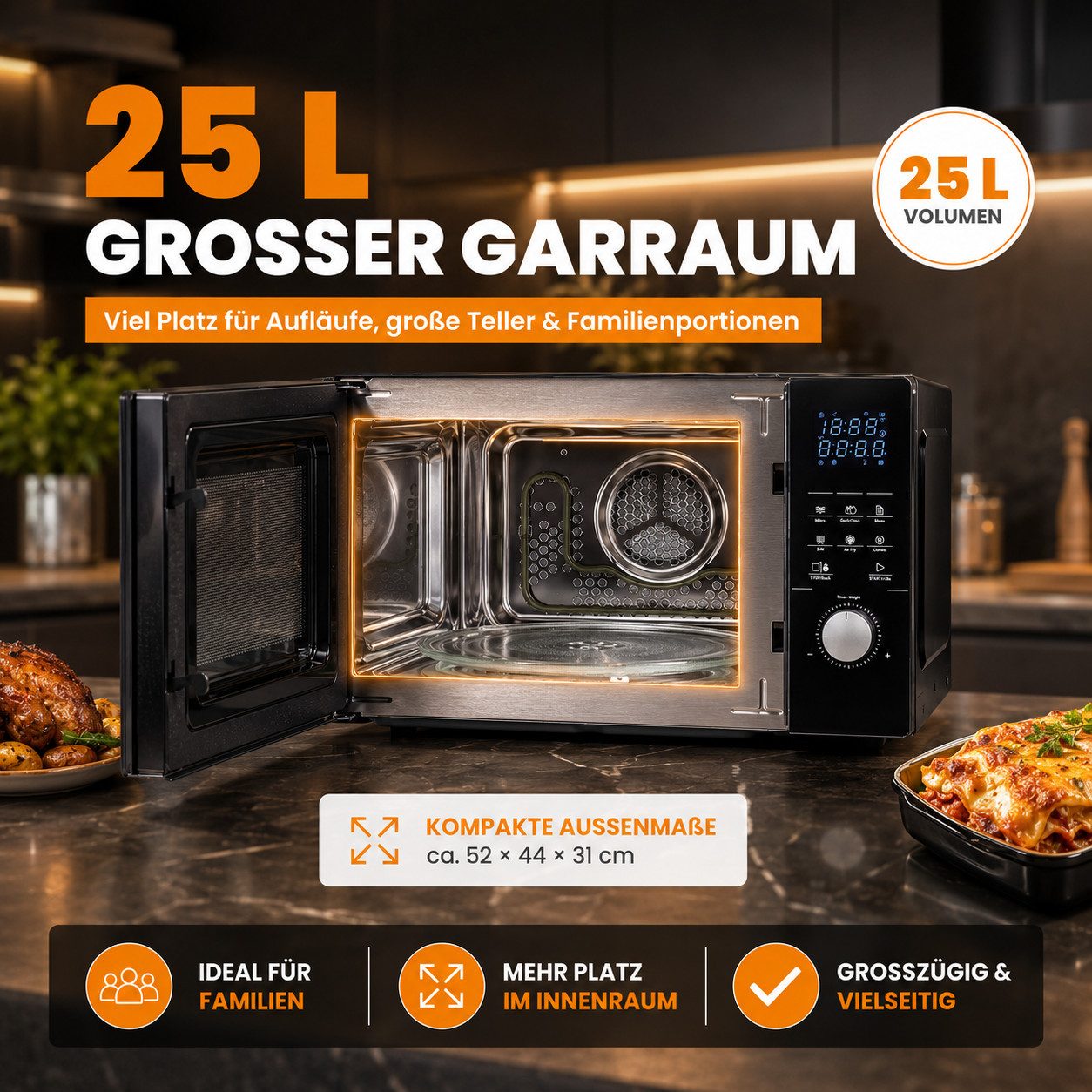 Sommertal Mikrowelle, Netzbetrieb, 25 l, 60 Min Timer, Kindersicherung, Express-Start, Rost, Crisp-Pfanne