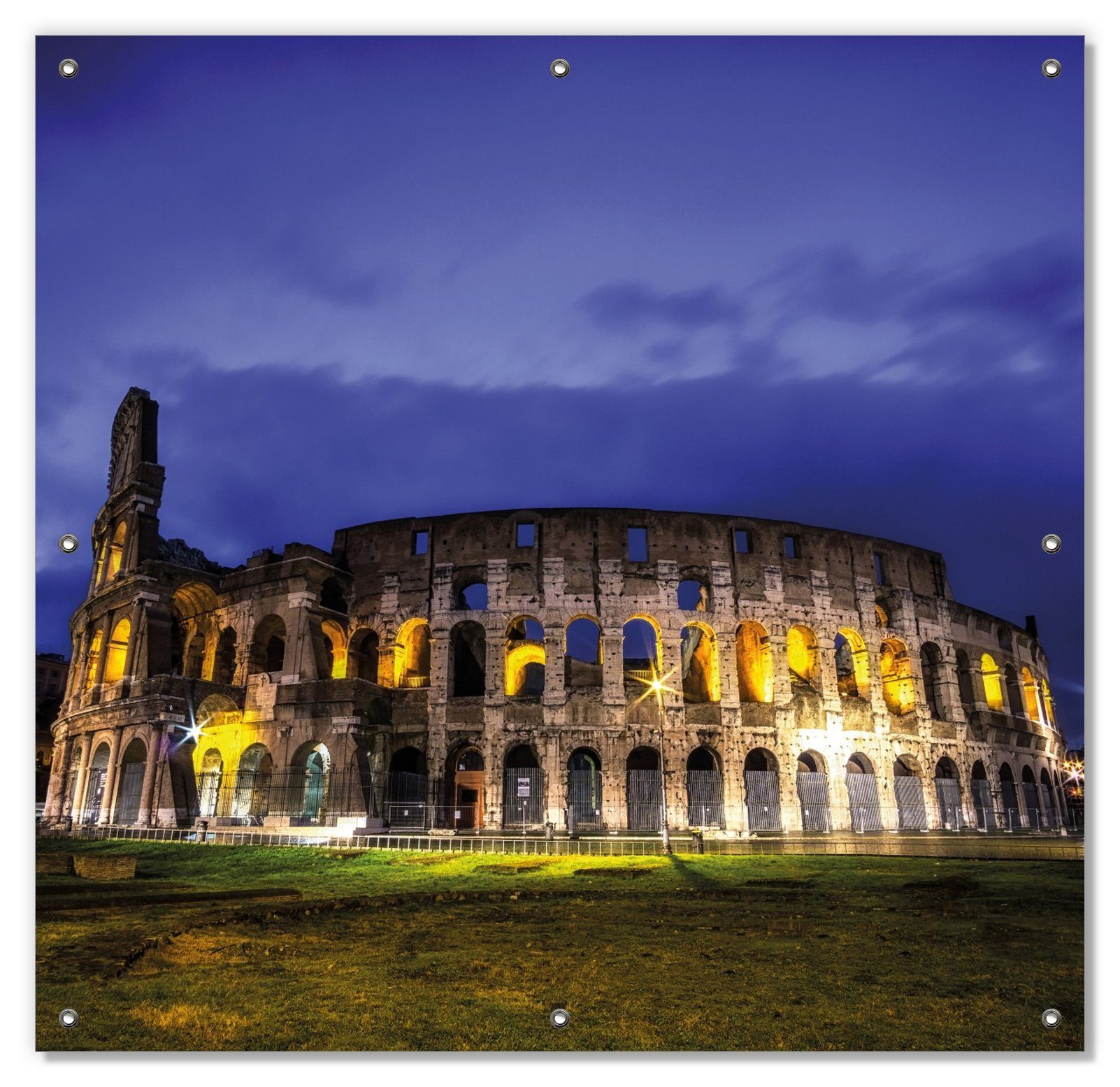 Sonnenschutz Italien bei Nacht - Kollosseum in Rom, beleuchtet am Abend, Wallario, blickdicht, mit Saugnäpfen, wiederablösbar und wiederverwendbar