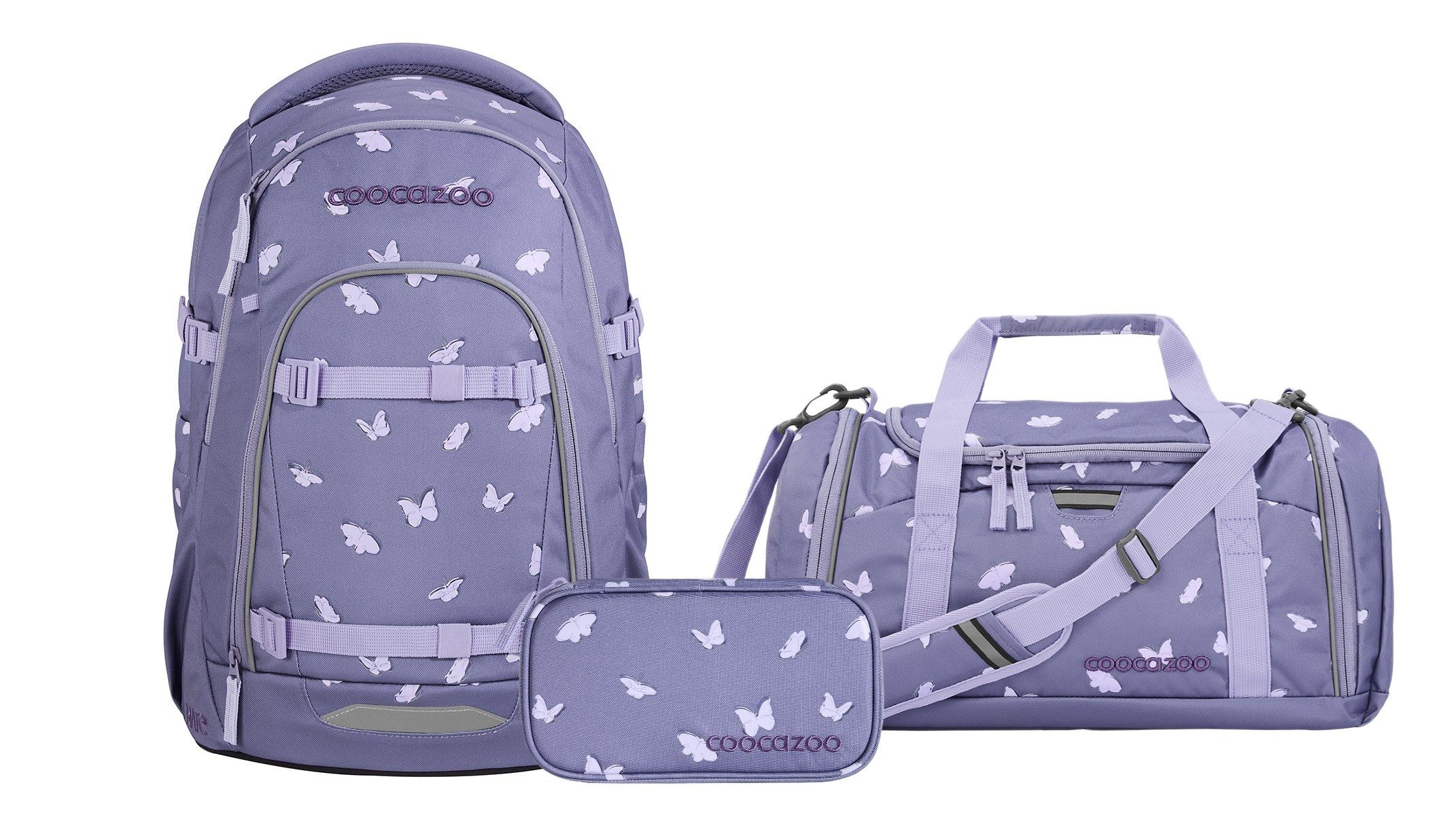 coocazoo Schulranzen Schulrucksack-Set MATE Reflective Wings 3-teilig (3-teilig), ergonomisch, Körpergröße: 135 - 180 cm, Easy-Grow-System
