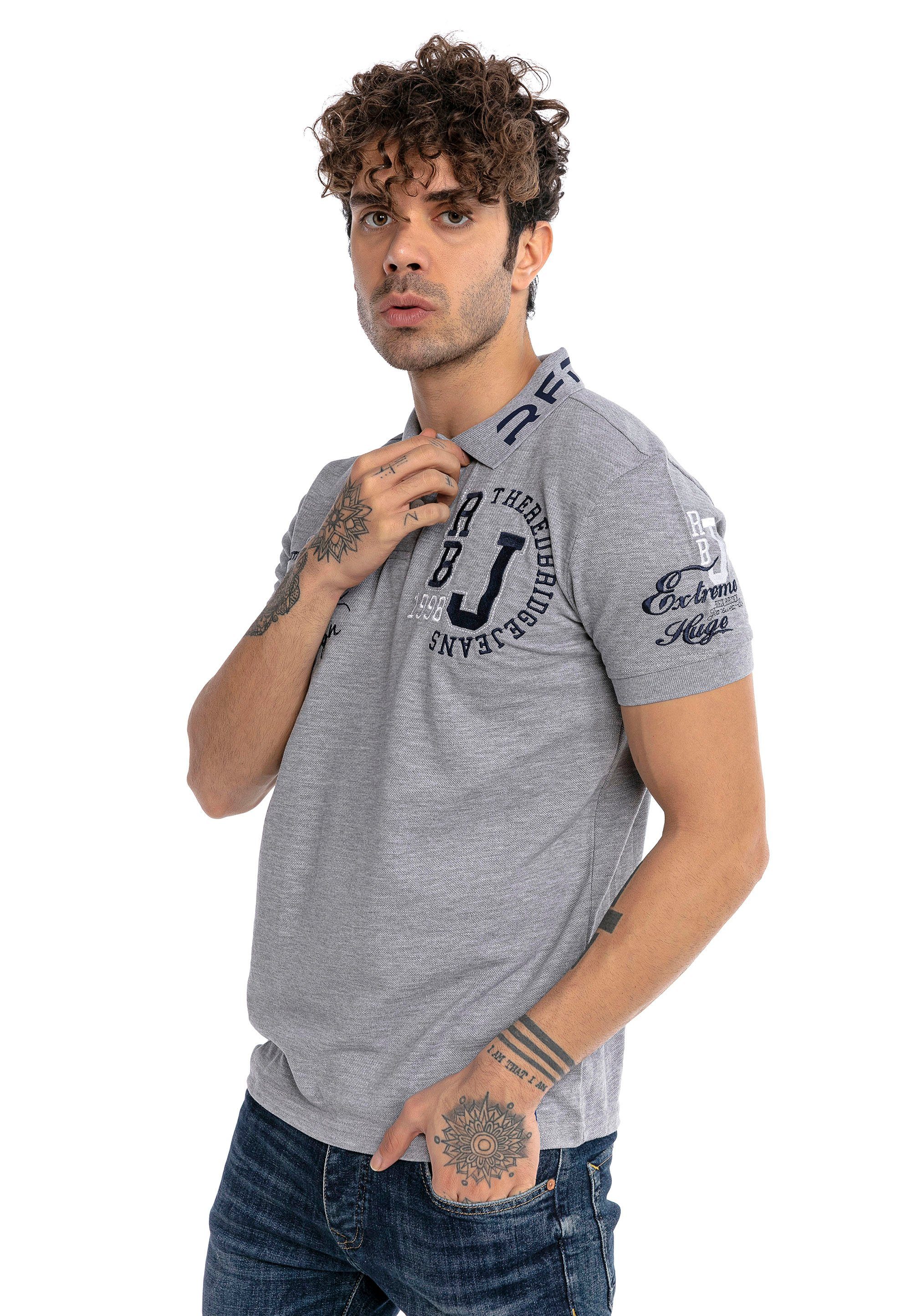 RedBridge Poloshirt Orlando mit Stickerei im Slim Fit grau-meliert