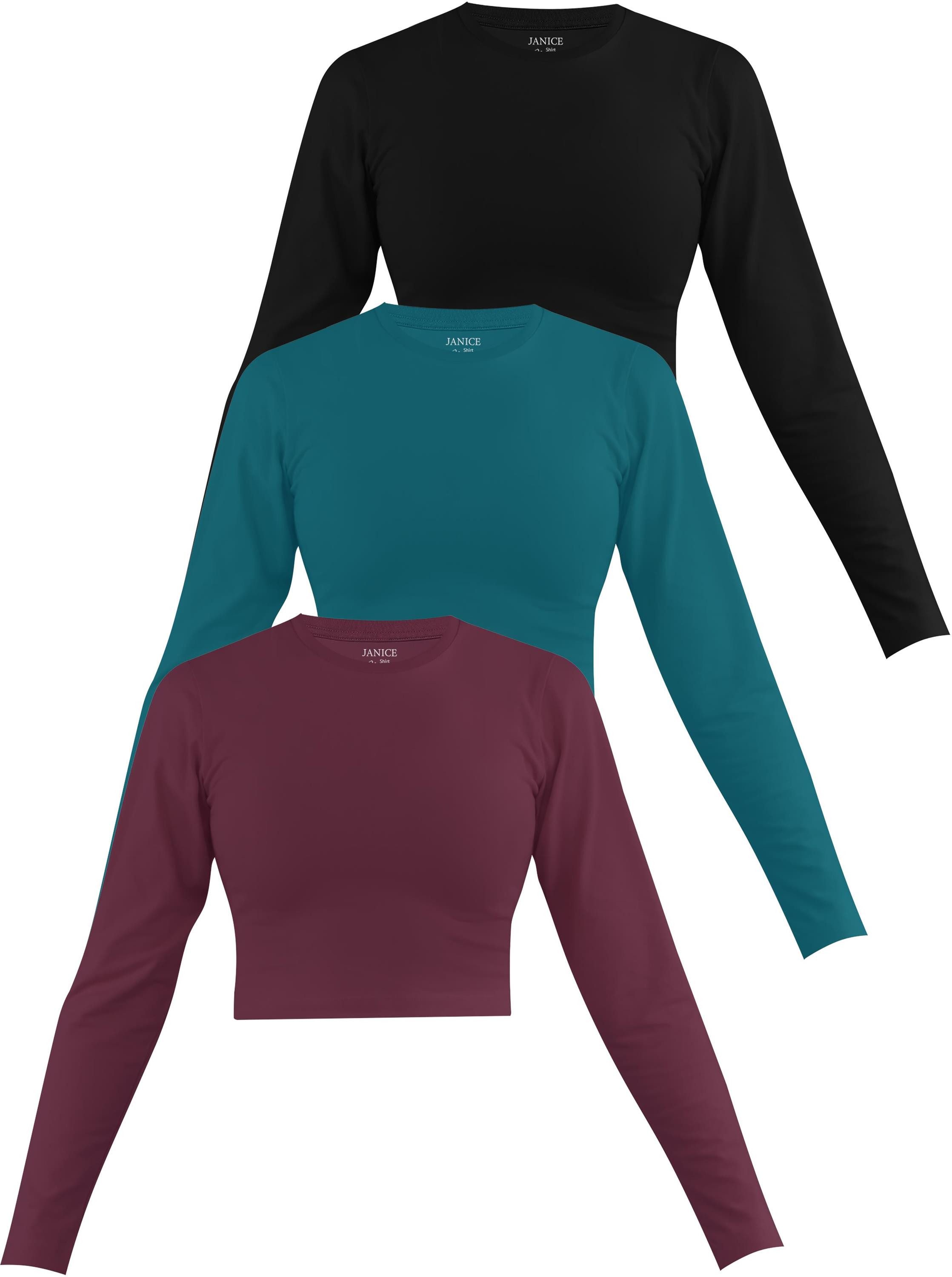 Janice Langarmshirt 3 x Damen crop Langarmshirt hochgeschlossen Noia Figurb günstig online kaufen
