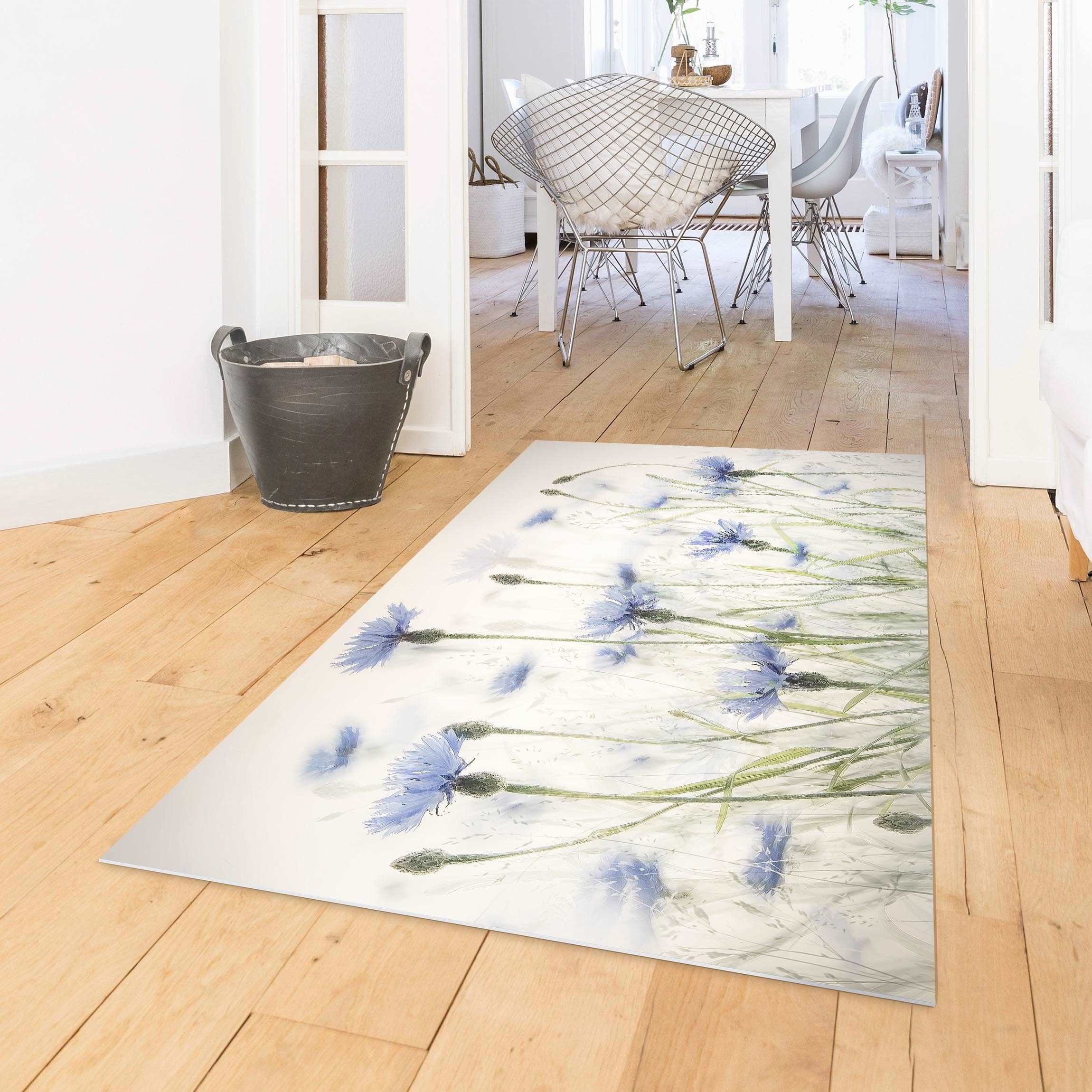 Bilderdepot24 Teppich Vinyl Wohnzimmer Schlafzimmer Flur Küche Blumen Landhaus, rechteckig - violett glatt, nass wischbar (Küche, Tierhaare) - Saugroboter & Bodenheizung geeignet