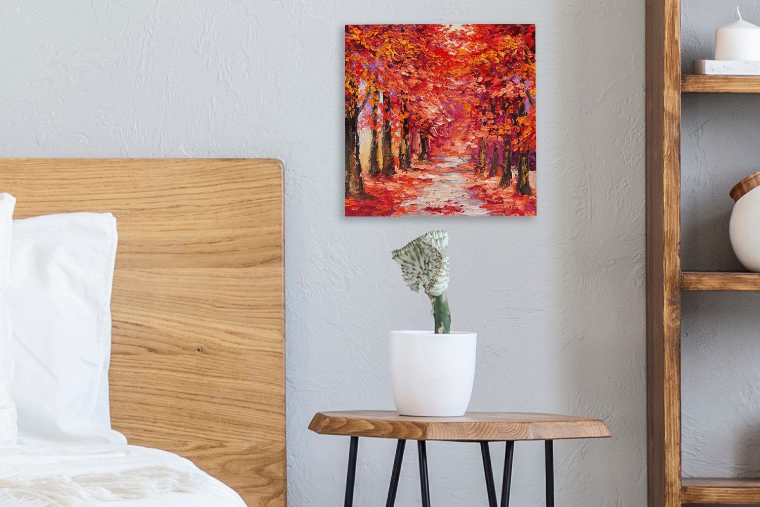 OneMillionCanvasses® Gemälde Bilder Herbst - - für Wohnzimmer St), Ölgemälde, - Schlafzimmer Bäume (1 Gemälde Leinwand