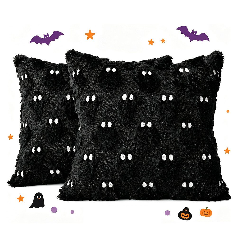 Bomiclss Kissenbezug 2-Set Halloween-Kissenbezüge,mit Geistermotiv, Halloween-Dekoration, Kuschelkissenhüllen für Stuhl, Sofa, Schlafzimmer und Wohnzimmer