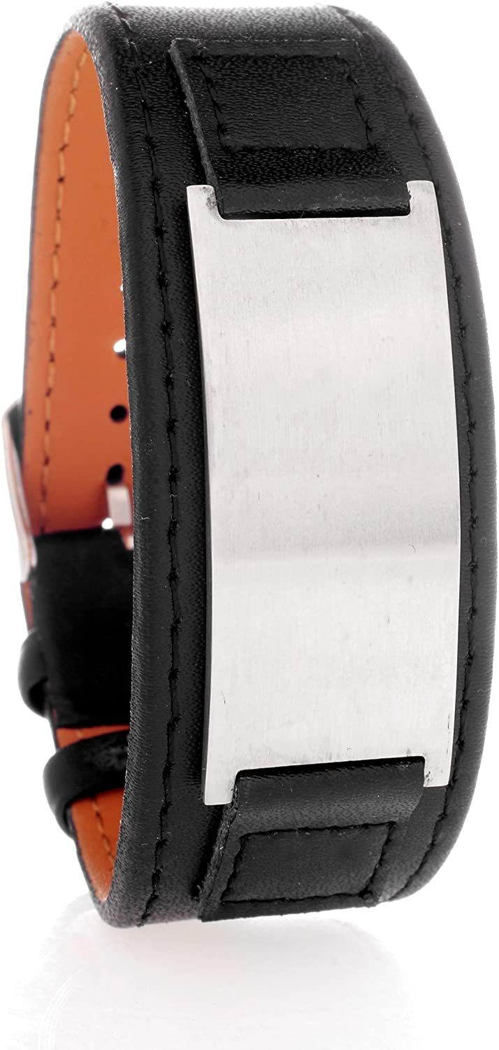 verstellbar LE61007B matt Zum Ideal Leder Eingravieren mit - Armband Edelstahl Platte Karisma Karisma Schwarz poliert - Lederarmband 19-22,5cm