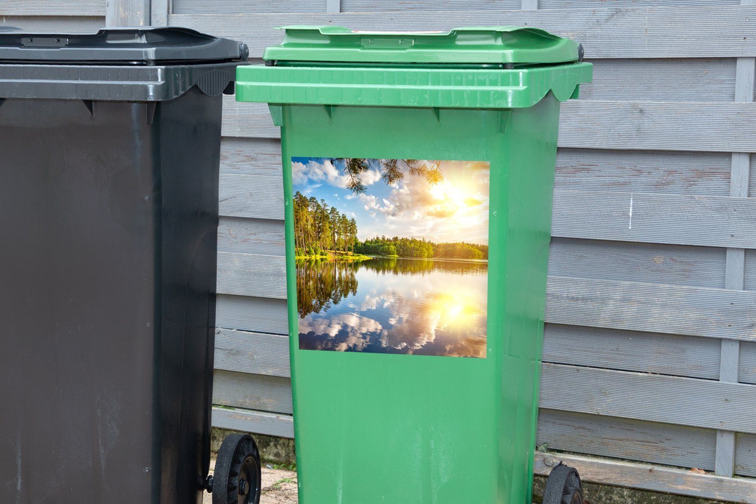 (1 Wandsticker Mülleimer-aufkleber, Tropisch St), Container, - MuchoWow Abfalbehälter Bäume Mülltonne, Wasser - Sticker,