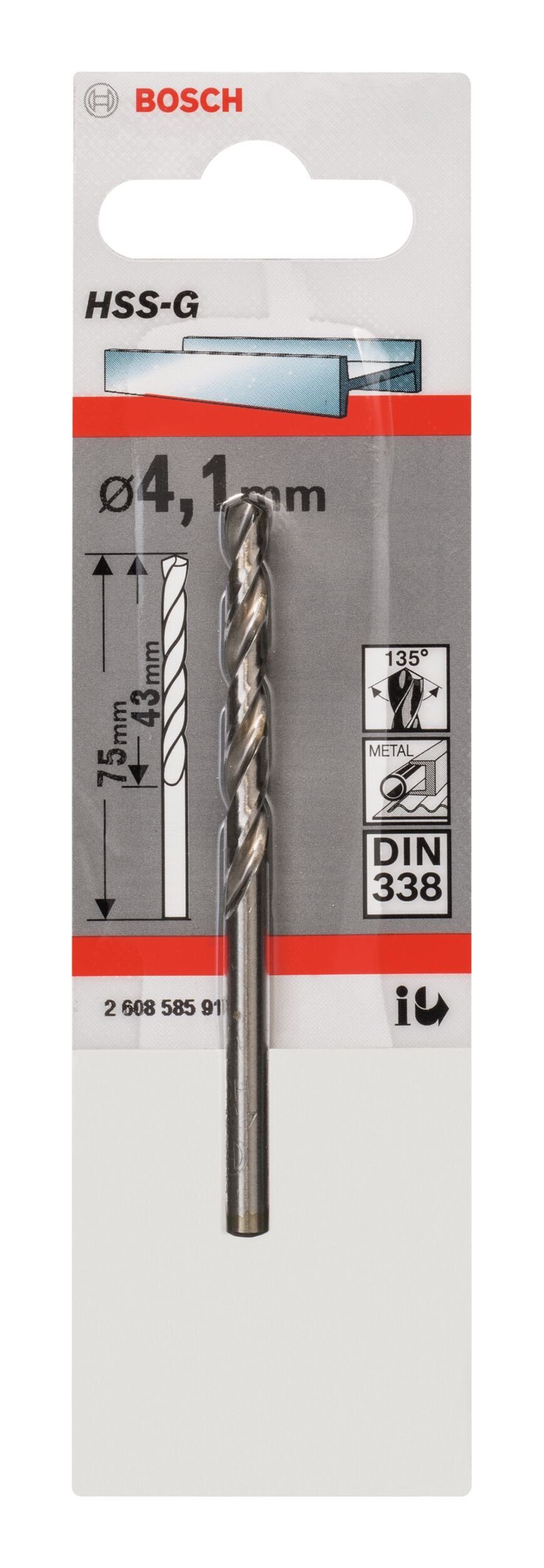 Thumbnail - BOSCH Metallbohrer, HSS-G (DIN 338) - 4,1 x 43 x 75 mm - 1er-Pack