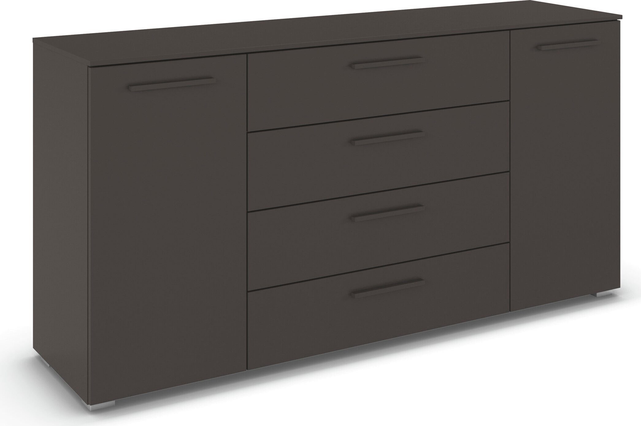 rauch Kombikommode Sideboard Schubkommode Kommode MONTCLAR Front Dekor/Hochglanz/Glas (Breite 160 / Höhe 81 cm, 2 Einlegeböden, inkl. Soft-Close-Funktion), 2-türig, 4 geräumige Schubladen, viele Griffvarianten MADE IN GERMANY