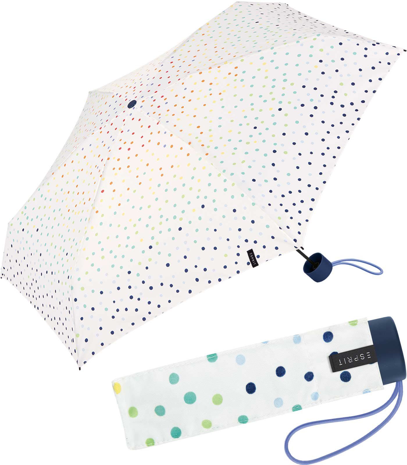 Esprit Langregenschirm kleinen Damen-Taschenschirm stabil, mit klein farbenfroh Punkten und bedruckt