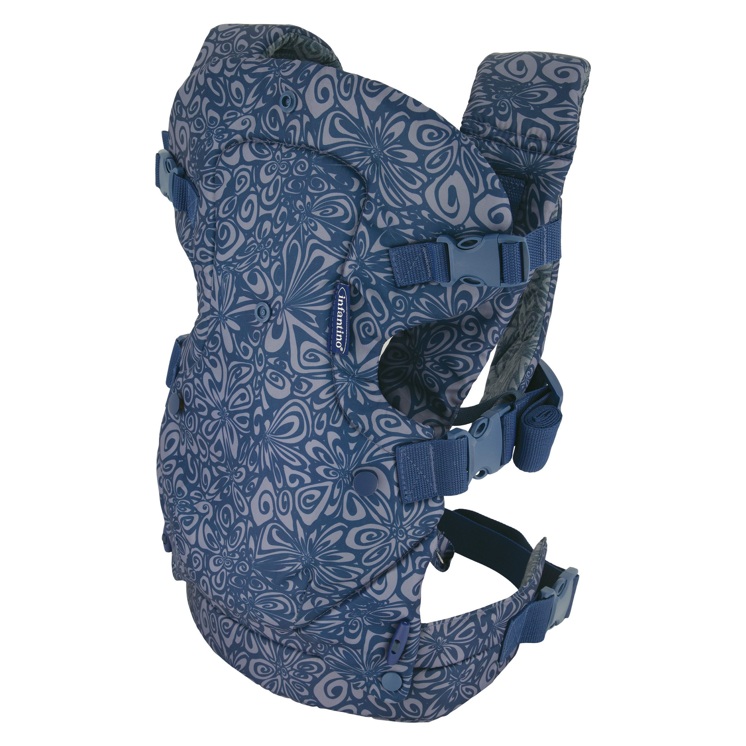 Infantino BKids Babytrage Flip Advanced - Navy Floral, Baby Bauchtrage Rückentrage ab Geburt von 3,6 - 14,5 kg 4 positionen