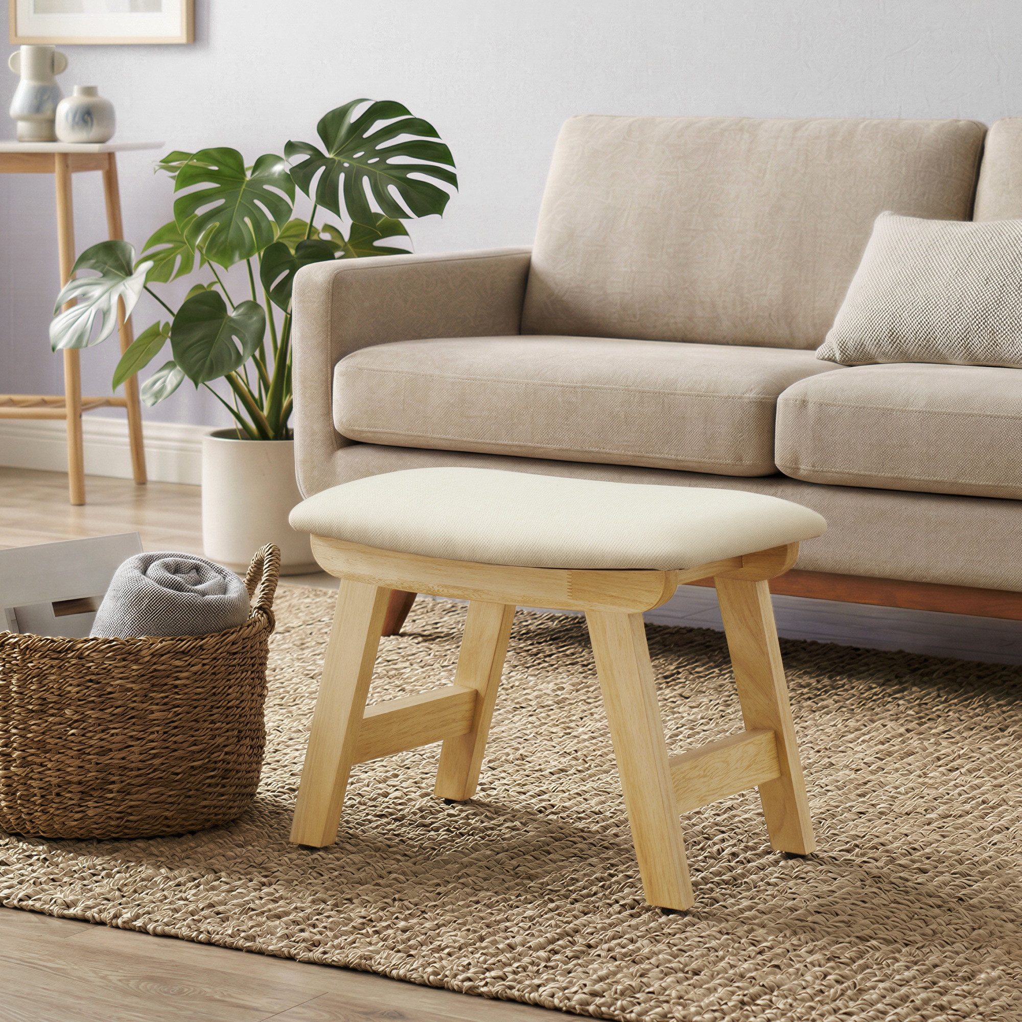 SONGMICS Sitzhocker Fußhocker Holzbank mit Waschbarem Bezug, 39,1 x 24,9 x 30 cm, für Flur, ohne Lehne, für Sessel, Bettbank – Bild 2 von 5