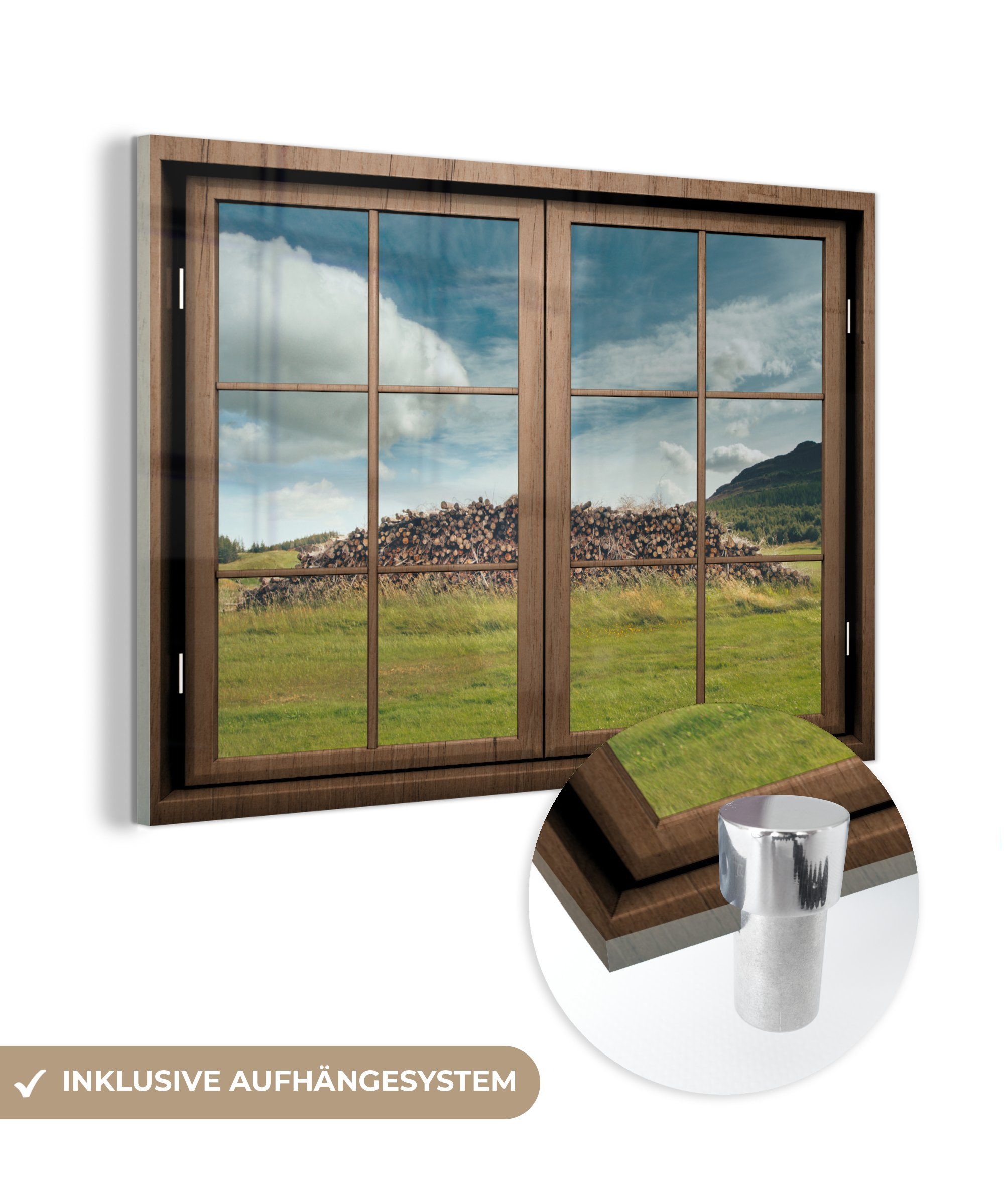 MuchoWow Acrylglasbild Durchsichtig - Gras - Holz, (1 St), Glasbilder - Bilder auf Glas Wandbild - Foto auf Glas - Wanddekoration