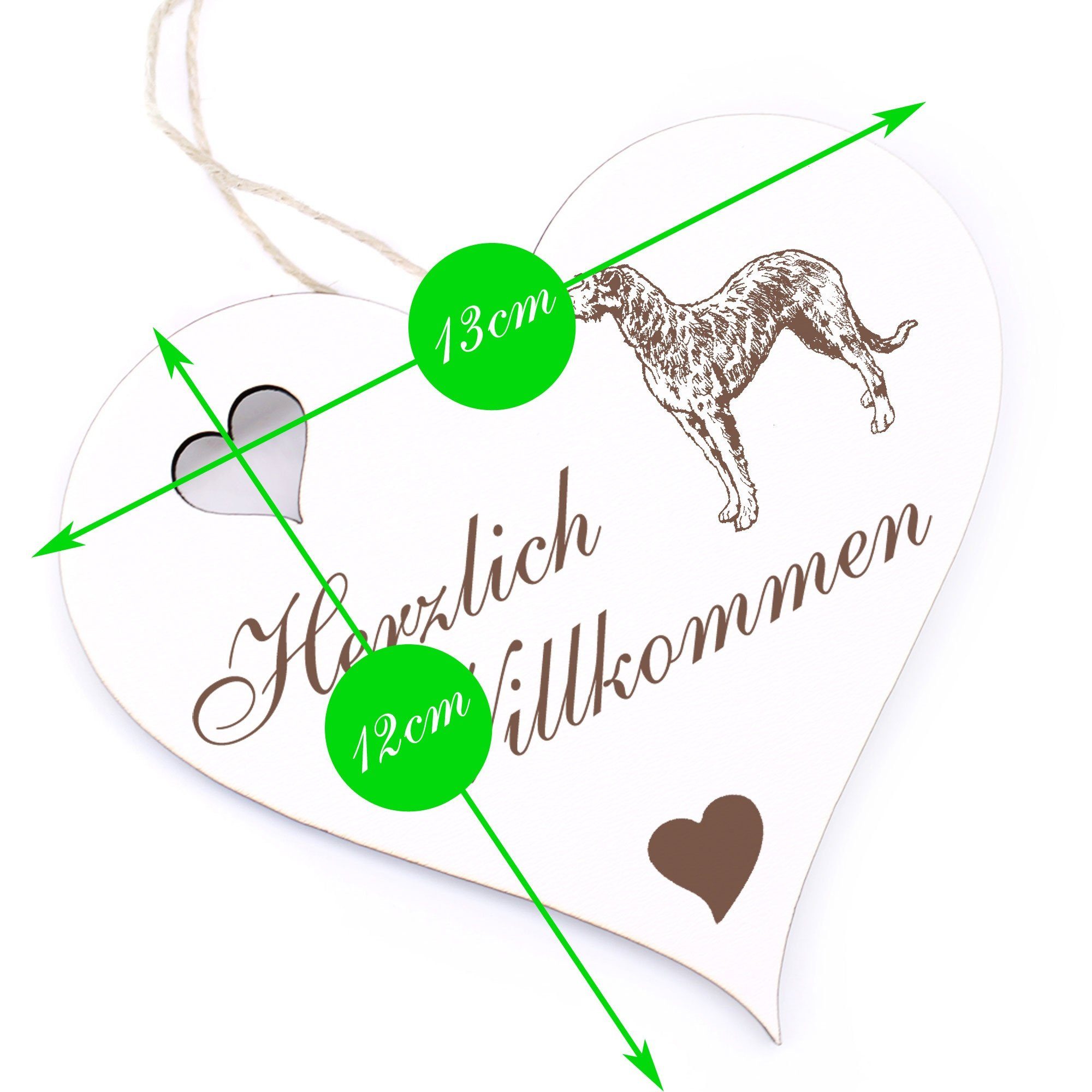 13x12cm Irischer Herzlich Dekolando - Wolfshund Willkommen - Hängedekoration