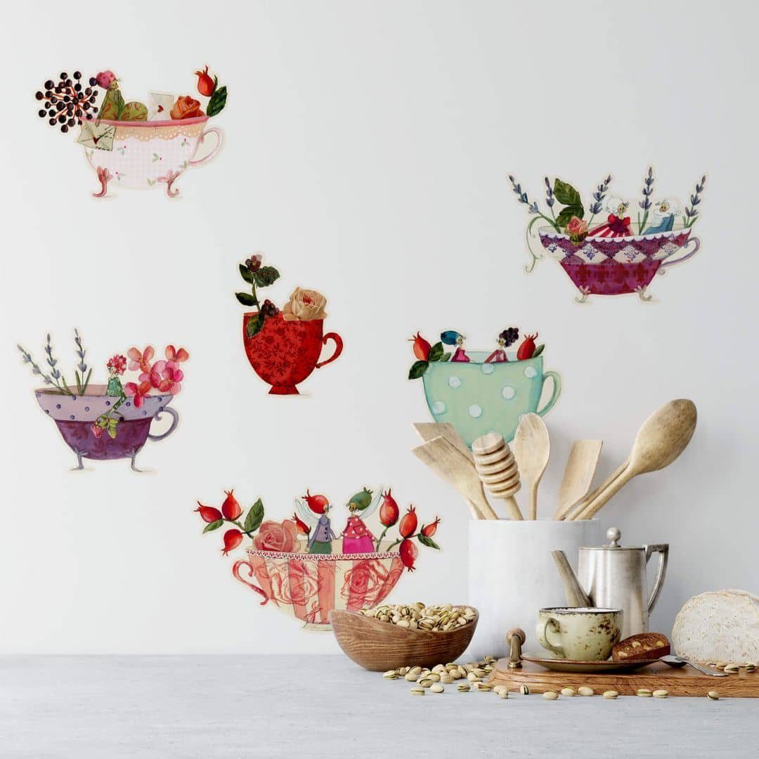 K&L Wall Art Wandtattoo Wandtattoo Küche Leffler Blumen Tasse Märchen Rosen Traumtassen, Wandbild selbstklebend, entfernbar