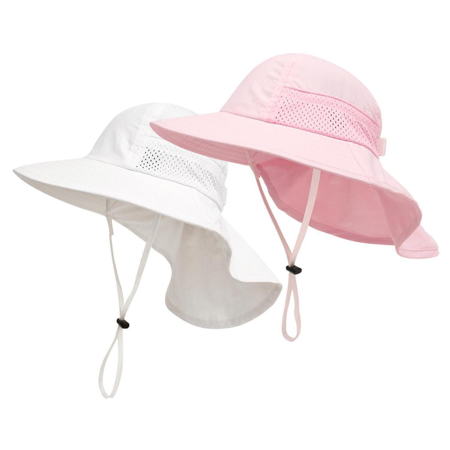 LuxusKollektion Sonnenhut Sonnenhut Baby Kinder Eimerhut Halskappe 2-6 Jahre C-Rosa C-Weiß