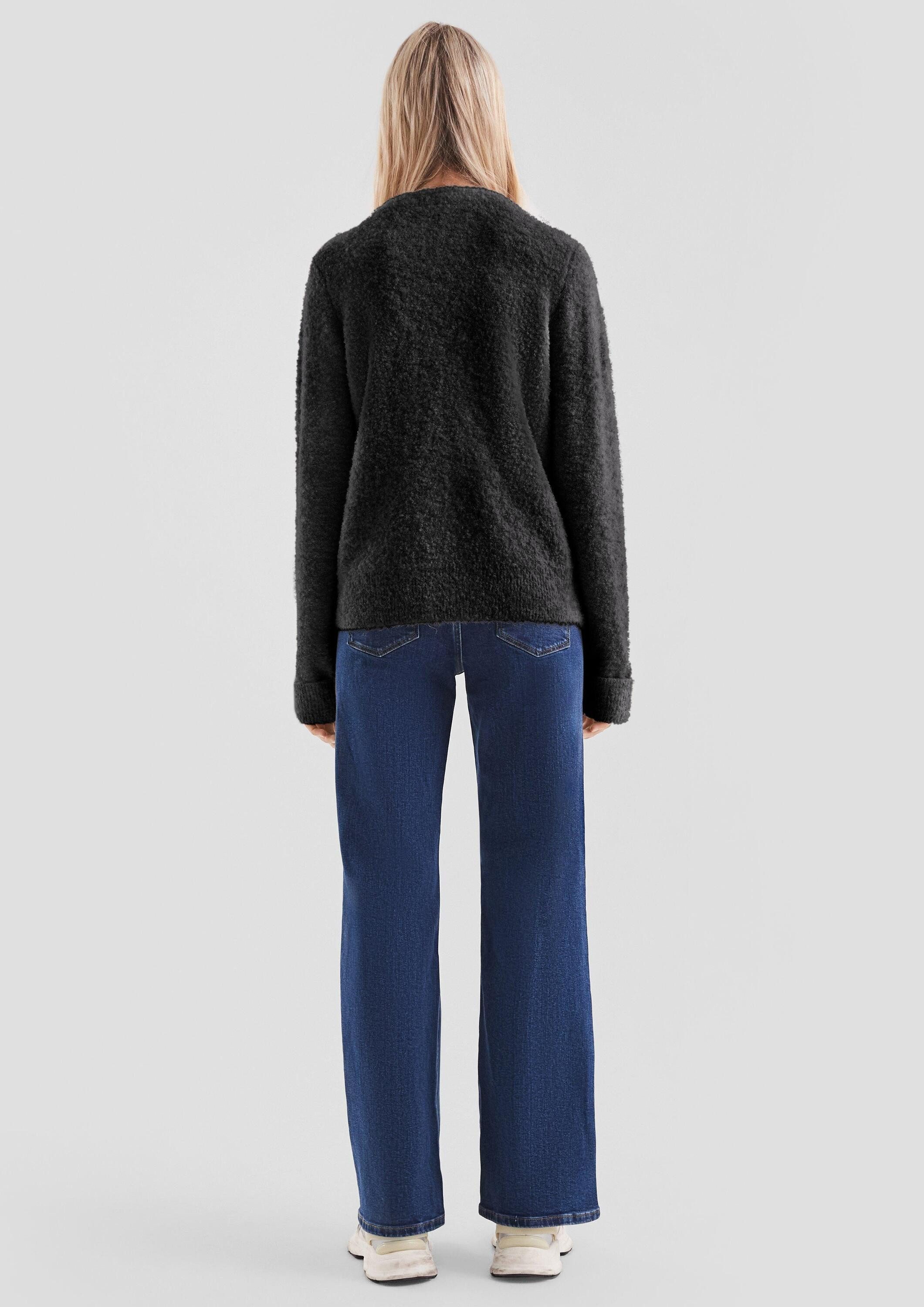QS Longpullover Strickpullover Bouclé-Pullover