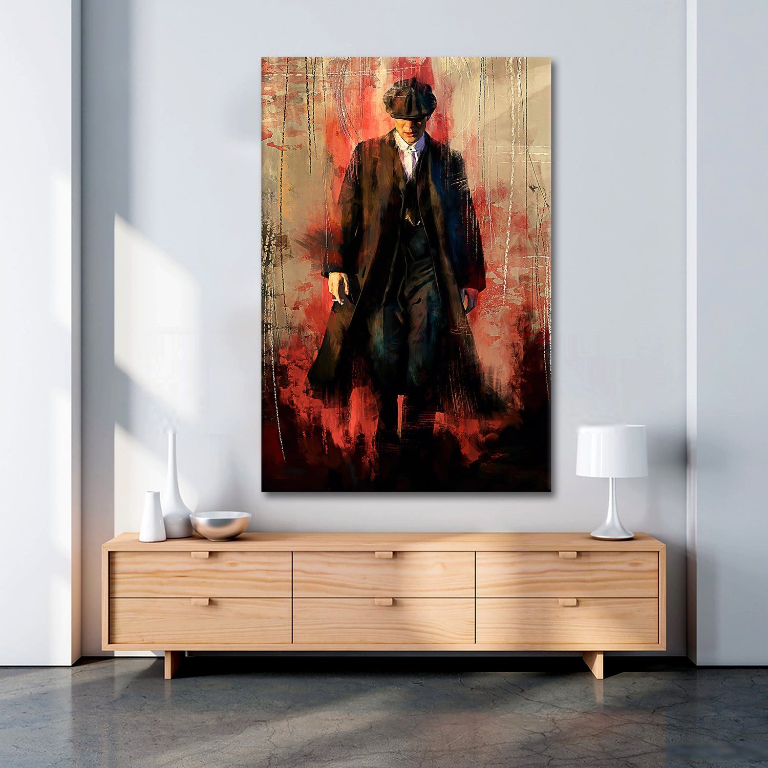 Artedinoi Leinwandbild Blinders Abstract Style Kunst Wandbild Leinwandbild Kunstdruck XL Wand, Mann mit Schiebermütze, abstrakt