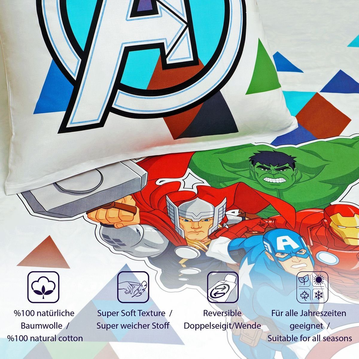 JACK Kinderbettwäsche Avengers Disney 135x200cm Captain America, Renforcé, günstig online kaufen