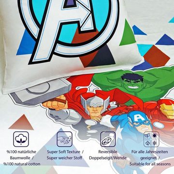 Kinderbettwäsche Avengers Disney 135x200cm Captain America, JACK, Renforcé, 2 teilig, alle Marvel Helden, mit Reißverschluss