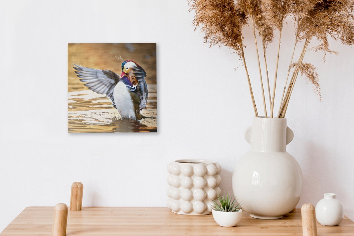 (1 Leinwandbild Wohnzimmer für Herbst, Leinwand - - Schlafzimmer Bilder Wasser Ente St), OneMillionCanvasses® - Tier