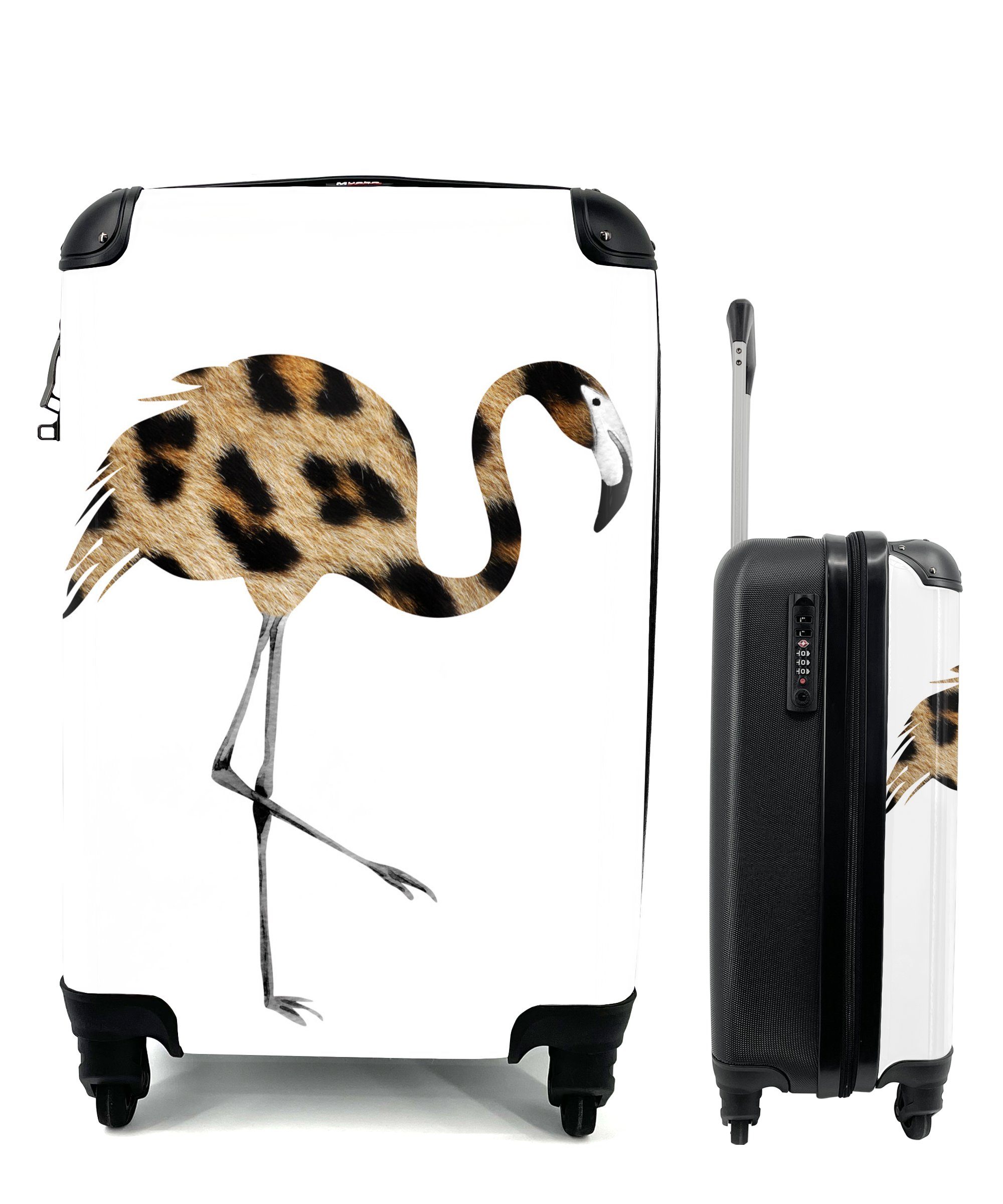 MuchoWow Handgepäckkoffer Flamingo - Pantherdruck - Tier, 4 Rollen, Reisetasche mit rollen, Handgepäck für Ferien, Trolley, Reisekoffer