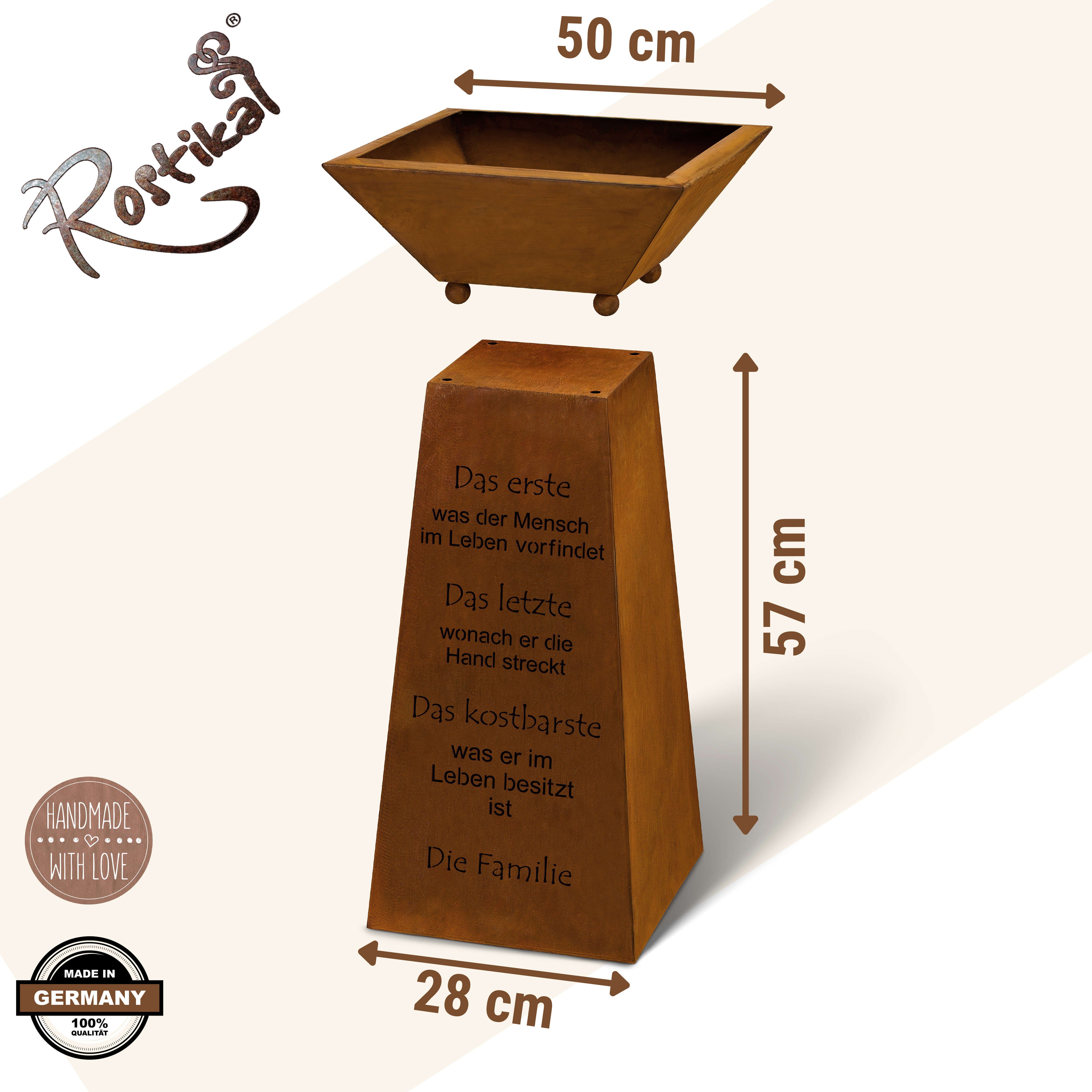 Rostikal Dekosäule Pflanzschale mit Säule Spruch Familie (Set), Echter Rost – Bild 5 von 5