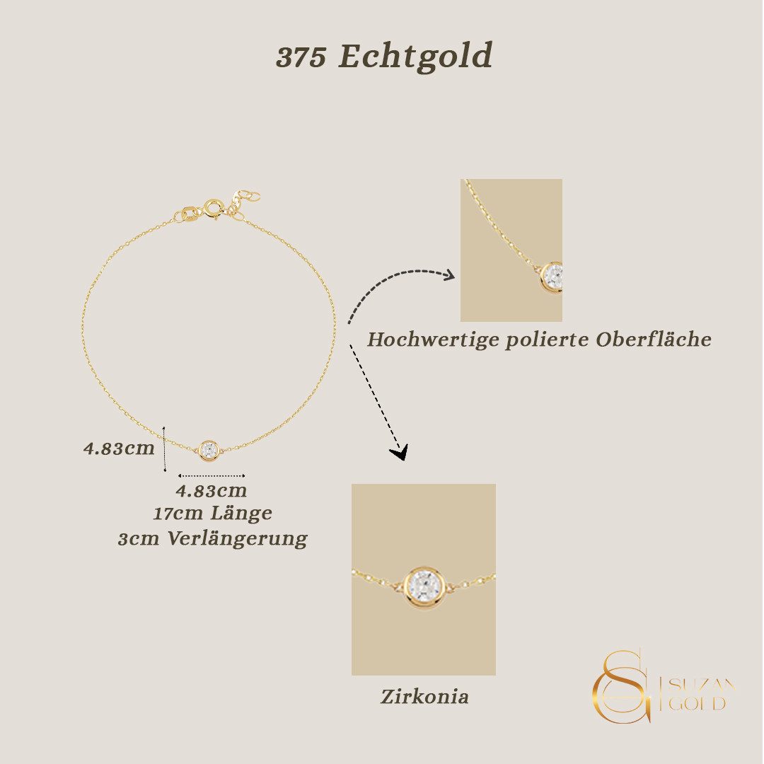 Suzan Gold Charm-Armband Solinia – 375er Echtgoldarmband mit rundem Zirkoni günstig online kaufen