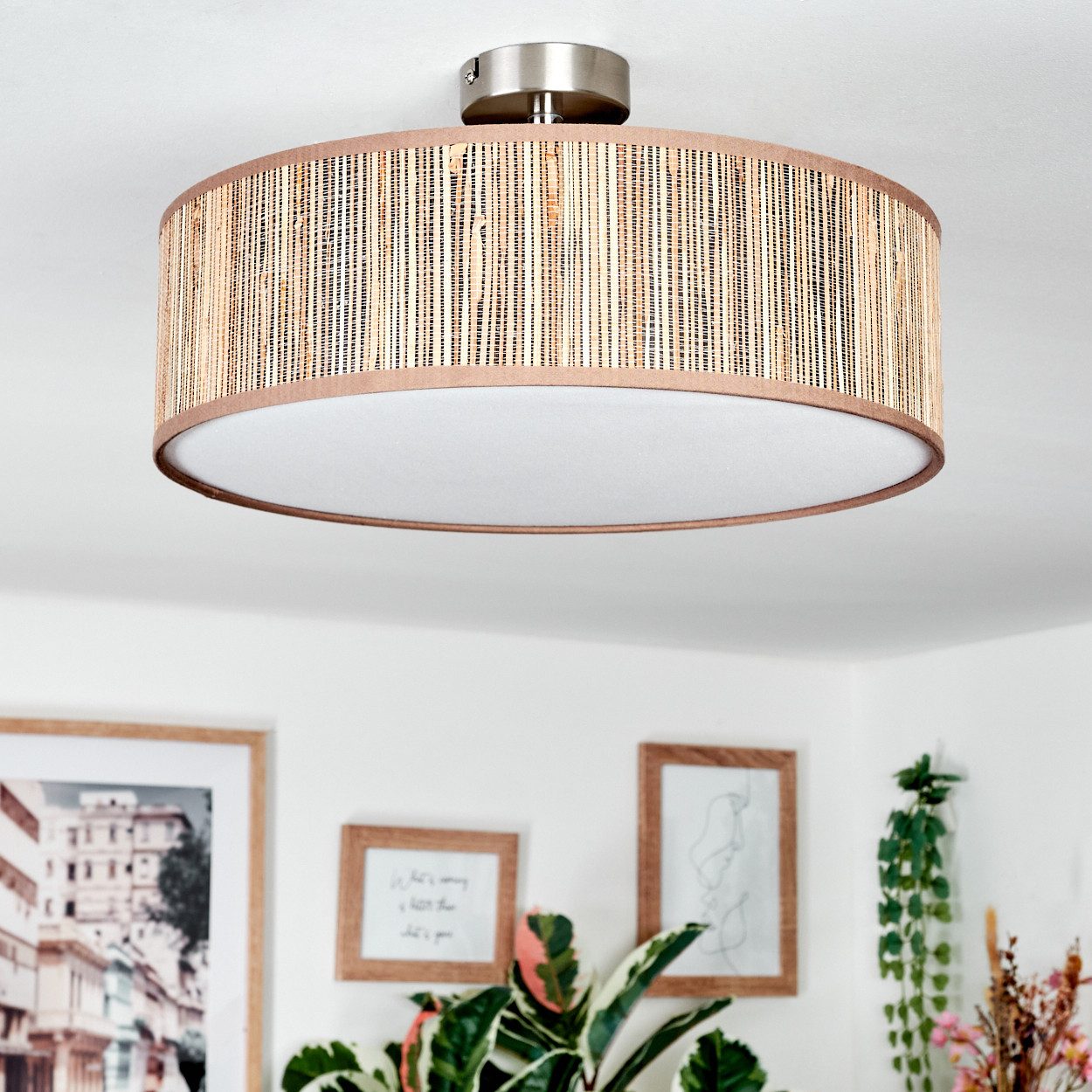 hofstein Deckenleuchte Deckenlampe aus Metall/Seegras/Stoff/Kunststoff in günstig online kaufen